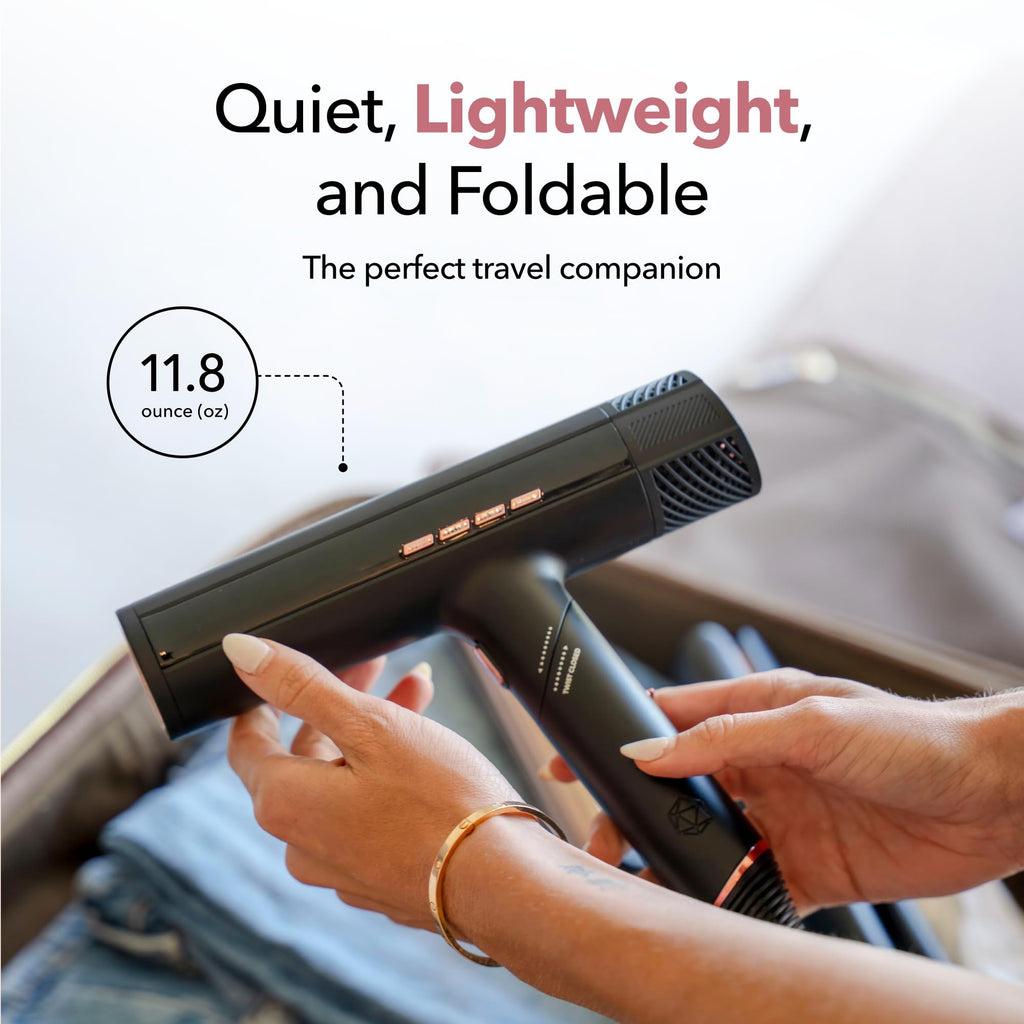 DryQ Smart Hair Dryer from SRILabs | Infrared and Ionic Technology - Lightweight + Foldable - Powerful + Quiet - 3 Magnetic Attachments - Heat Control with Locking Switch - Limited Edition (Magenta)