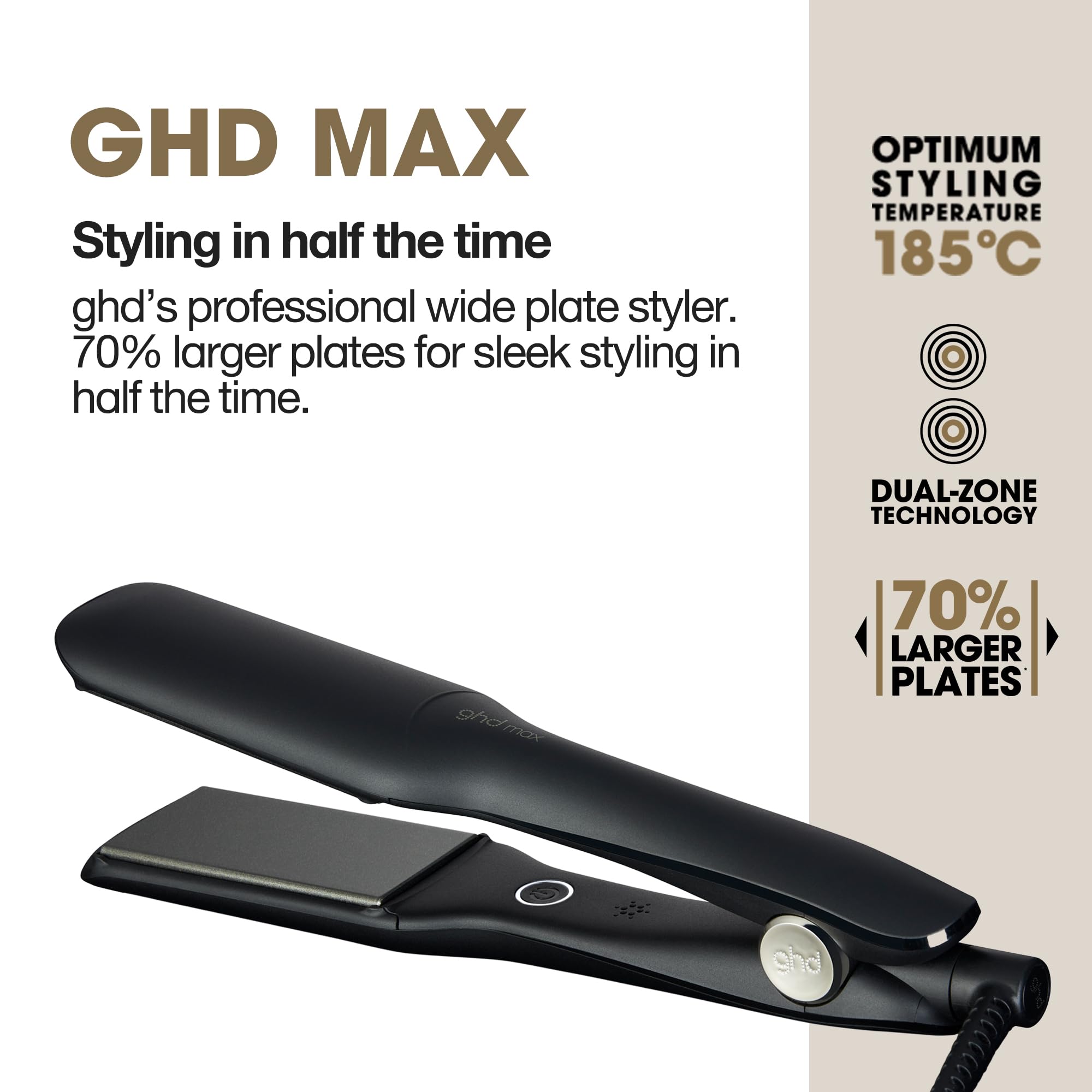 ghd Max Styler Flat Iron Hair Straightener, Black