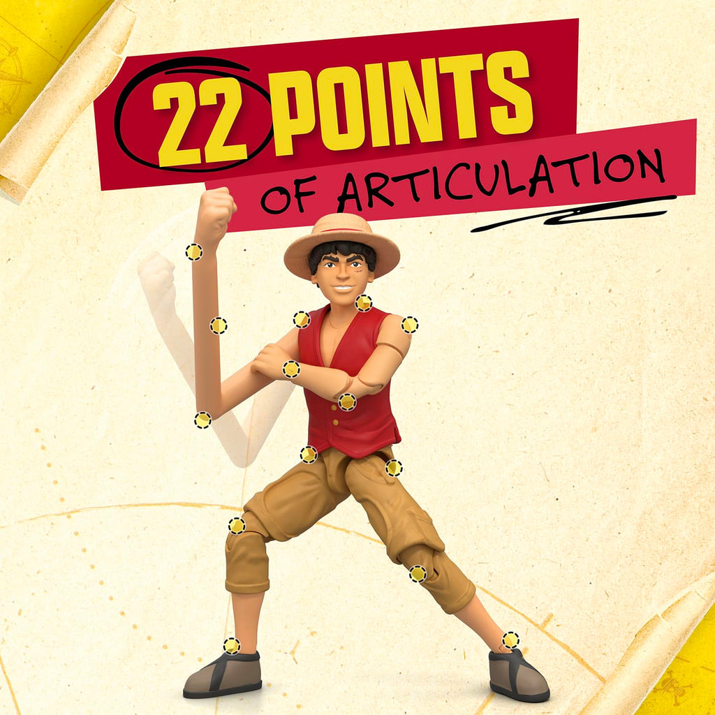 One Piece Monkey D. Luffy 6″ (15 cm) Action Figure with 6 Accessories. Includes Swappable Arms and Legs, Wanted Poster, and Berry Coin Display Base