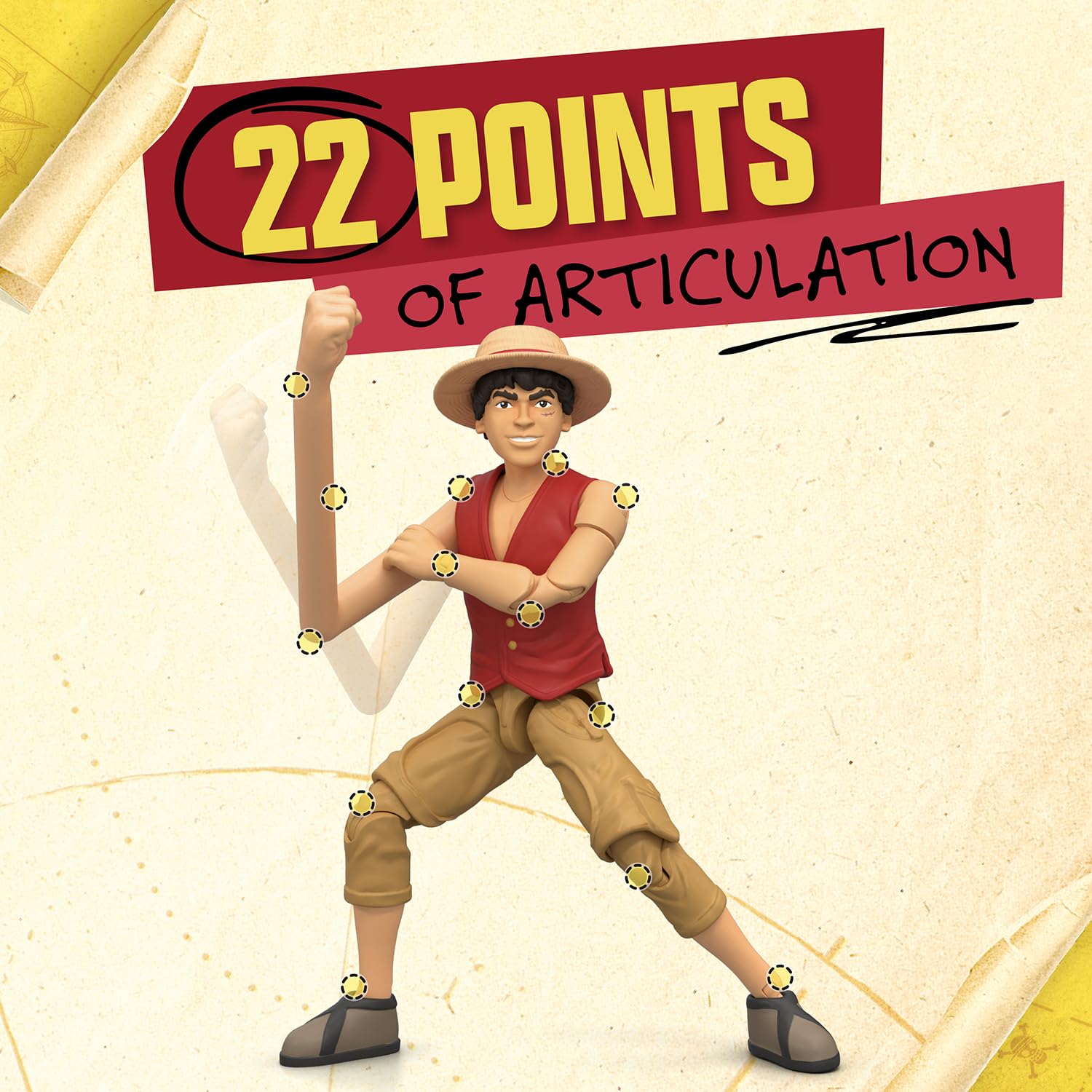 One Piece Monkey D. Luffy 6″ (15 cm) Action Figure with 6 Accessories. Includes Swappable Arms and Legs, Wanted Poster, and Berry Coin Display Base