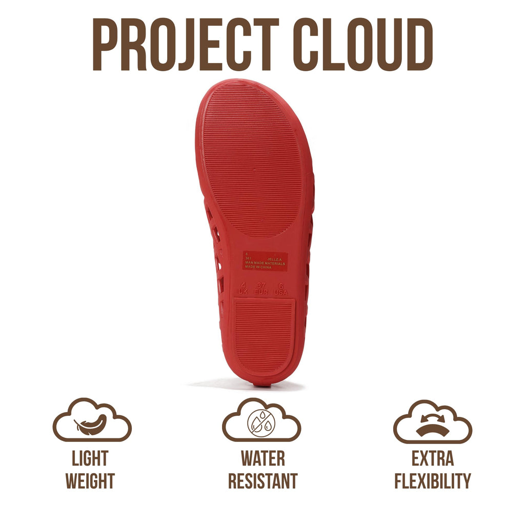 Project Cloud Jelly Shoes Women - Lightweight & Water-Resistant Women's Flats Sandals - Non Slip Womens Shoes - Perfect Summer Jelly Flats for Women 2026 (Jellz, RED, 7.5)