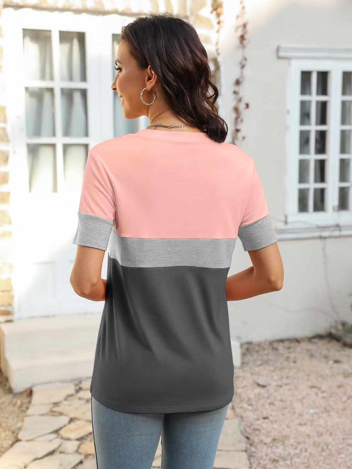 Minetom Womens Color Block T Shirts Short Sleeve Tops Summer Tees