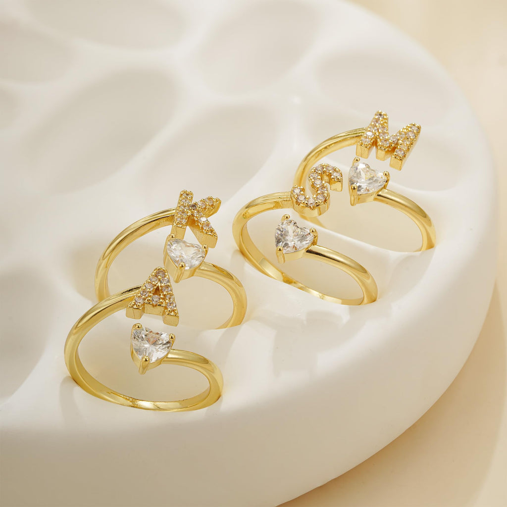 Treasure Bender Valentines Gifts for Teen Girls Initial Rings for Women - 14K Gold Plated K Initial Ring for Girls Age 6-8 Letter B Initial Letter Rings 10 Year Old Girl Birthday Gifts