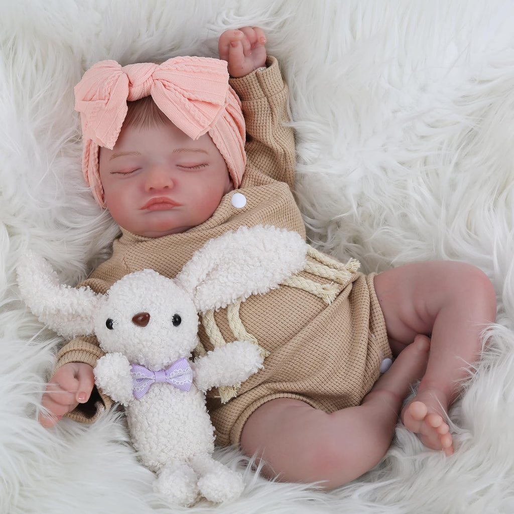 KSBD Lifelike Reborn Baby Dolls-20 inch Sleeping Realistic Newborn Baby Dolls, Soft Cloth Body with Feeding Toy for Kids Age 3 +