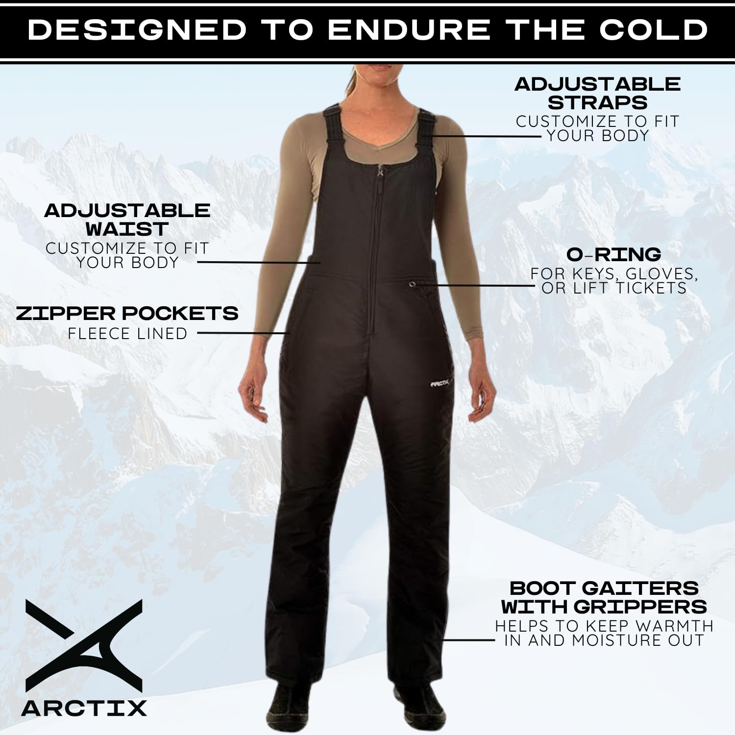 Arctix Women's Essential Insulated Bib Overalls, Black, X-Large Short