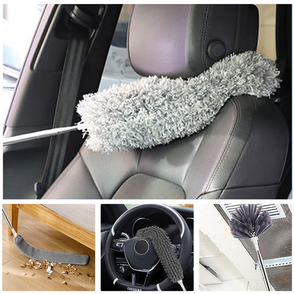 Tiumso Microfiber Feather Duster 5-in-1 Kit, Dusters for Cleaning, Duster with Extension Pole 100 Inches, Cobweb Duster, Microfiber Dusters for High Ceilings and Fans, Blinds, Cars and Furniture