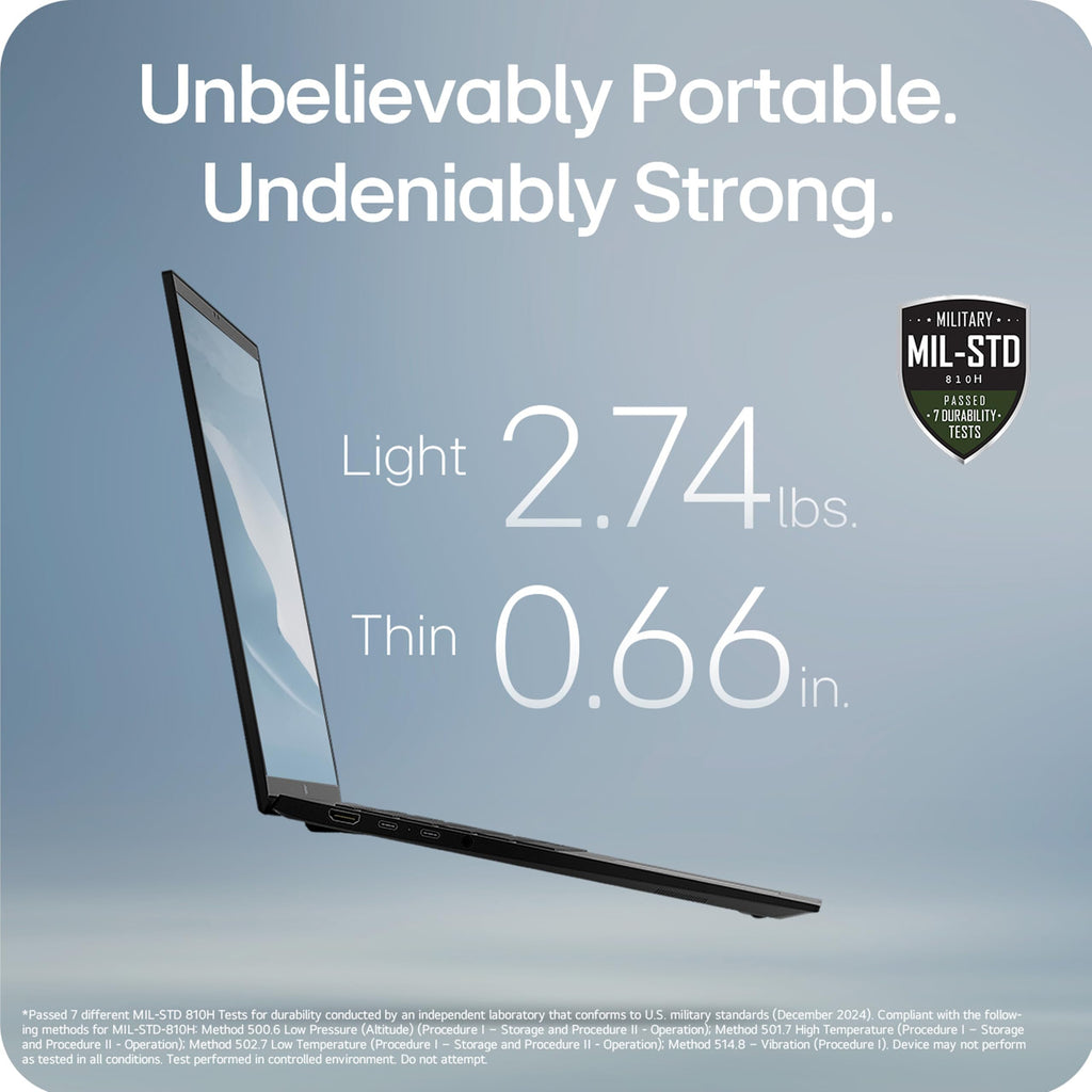 LG gram 16-inch Thin and Lightweight Laptop Computer, Copilot+ PC, Intel Evo Edition Powered by Intel Core Ultra7 256V Processor, Windows 11 Home, 16GB RAM, 2TB SSD - Obsidian Black