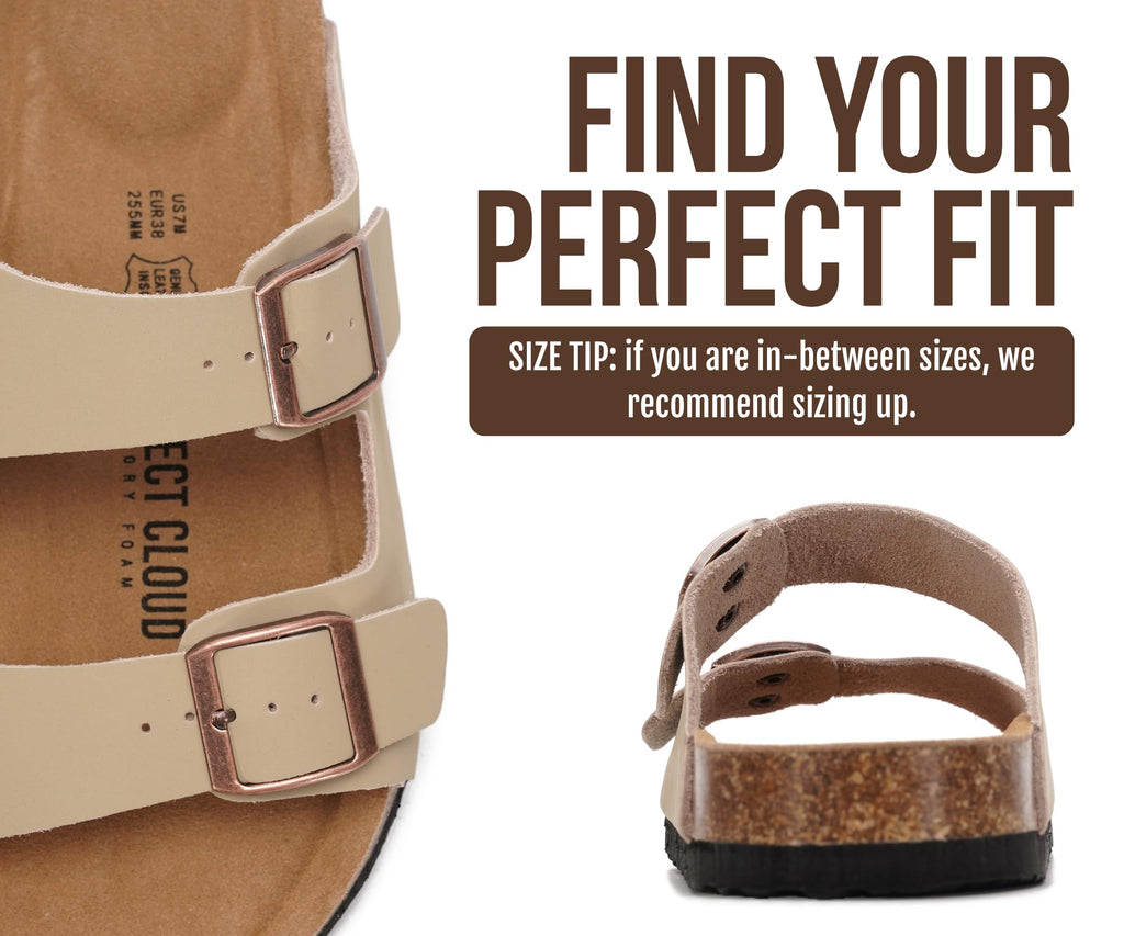 Project Cloud 100% Genuine Leather Flat Sandals For Women 2026 Cork Footbed Womens Sandals with Memory Foam and arch support Vacation Essentials Slides for Women Footwear (Venita, Beige, 9)