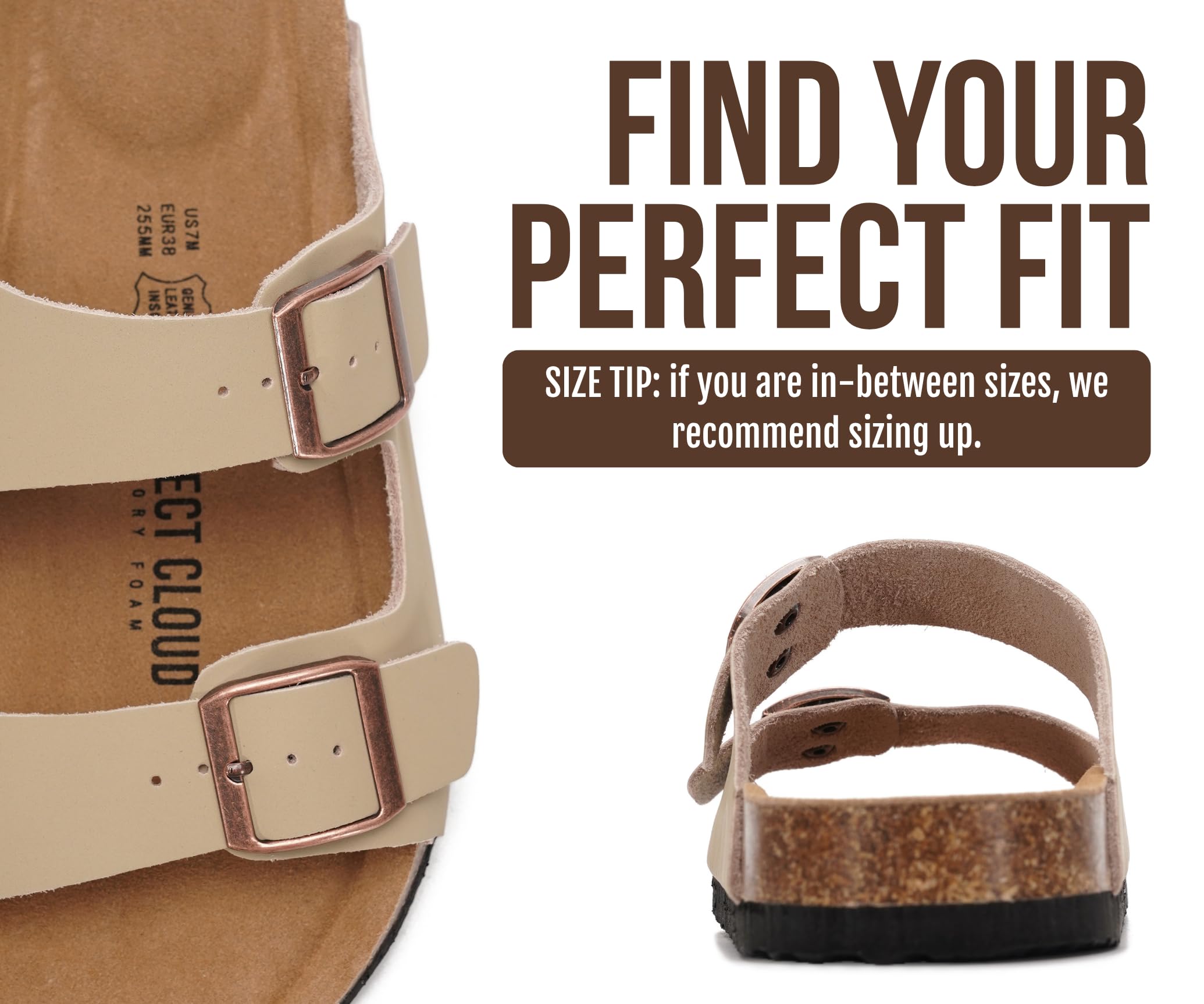Project Cloud 100% Genuine Leather Flat Sandals For Women 2026 Cork Footbed Womens Sandals with Memory Foam and arch support Vacation Essentials Slides for Women Footwear (Venita, Beige, 5.5)