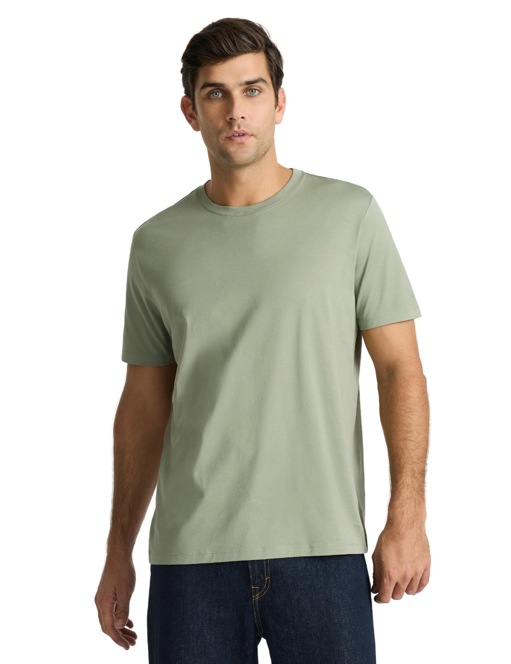 Presics Men’s Supima® Mercerised Cotton T-Shirt - Sage Green - Large – USA-Grown Cotton, Luxury Finish, Crew Neck, Short Sleeve, Structured Fit