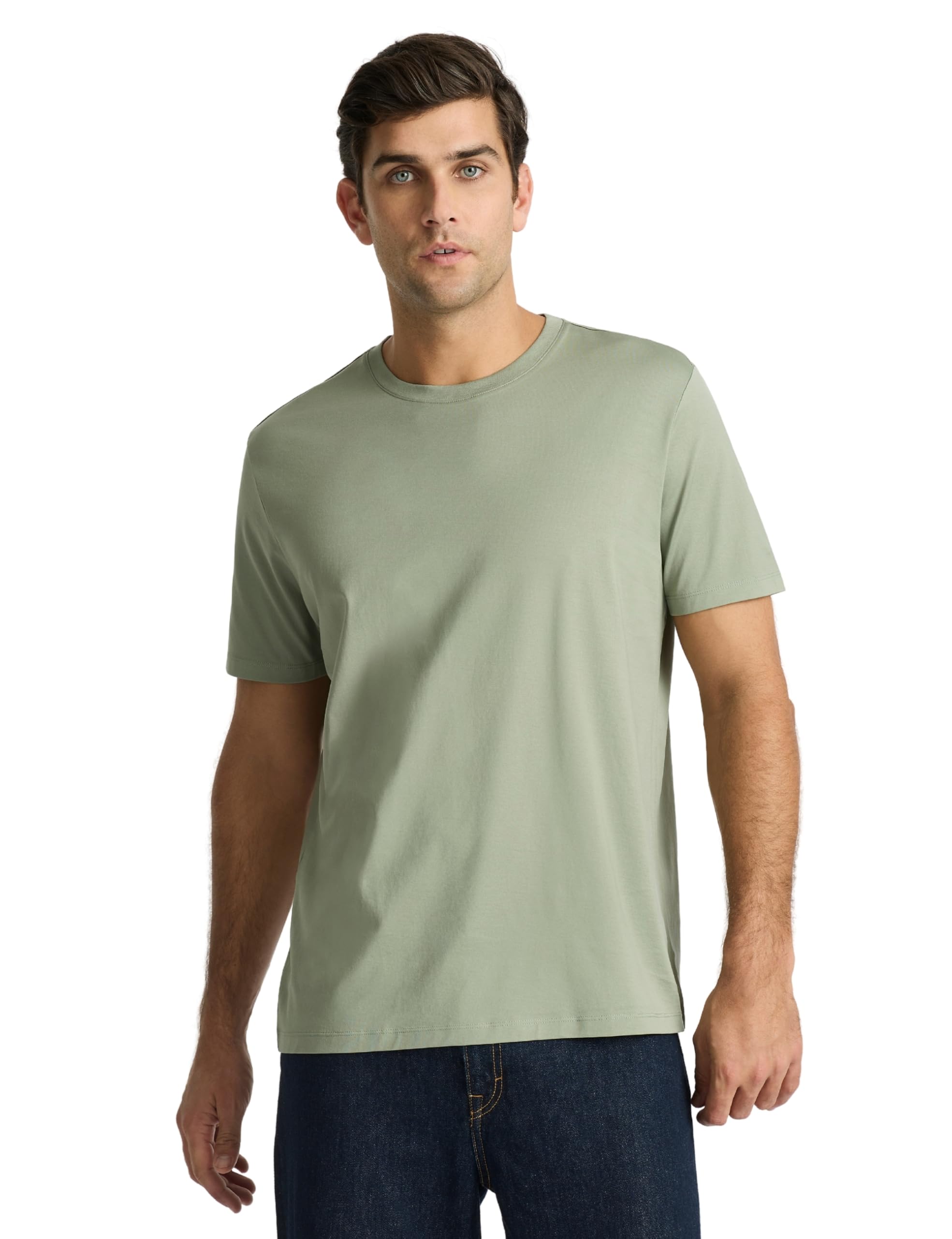 Presics Men’s Supima® Mercerised Cotton T-Shirt - Sage Green - Large – USA-Grown Cotton, Luxury Finish, Crew Neck, Short Sleeve, Structured Fit