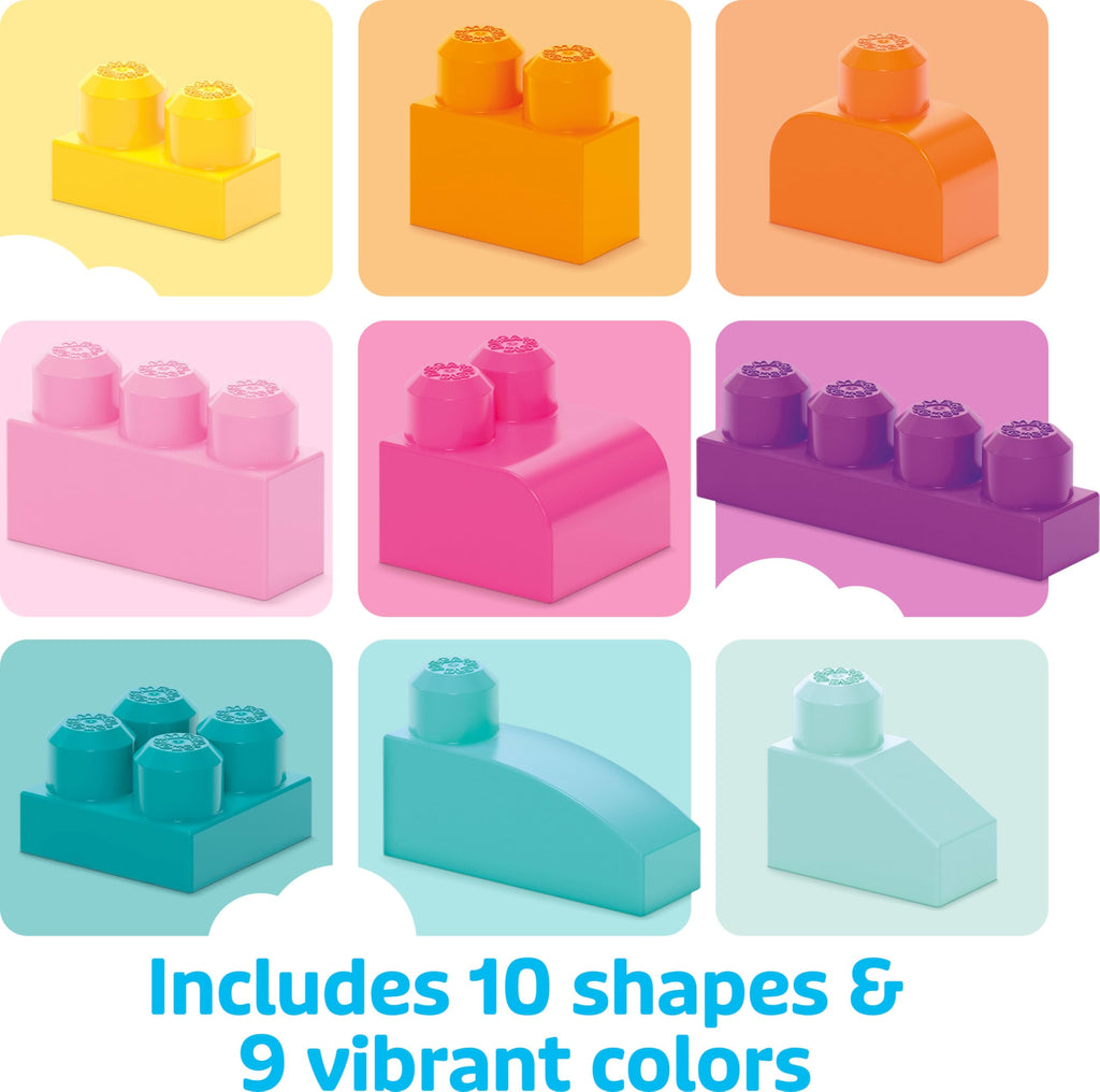 MEGA BLOKS First Builders Toddler Blocks Toys Set, Big Building Bag Collection with 80 Pieces and Storage, Pink, Ages 1+ Years