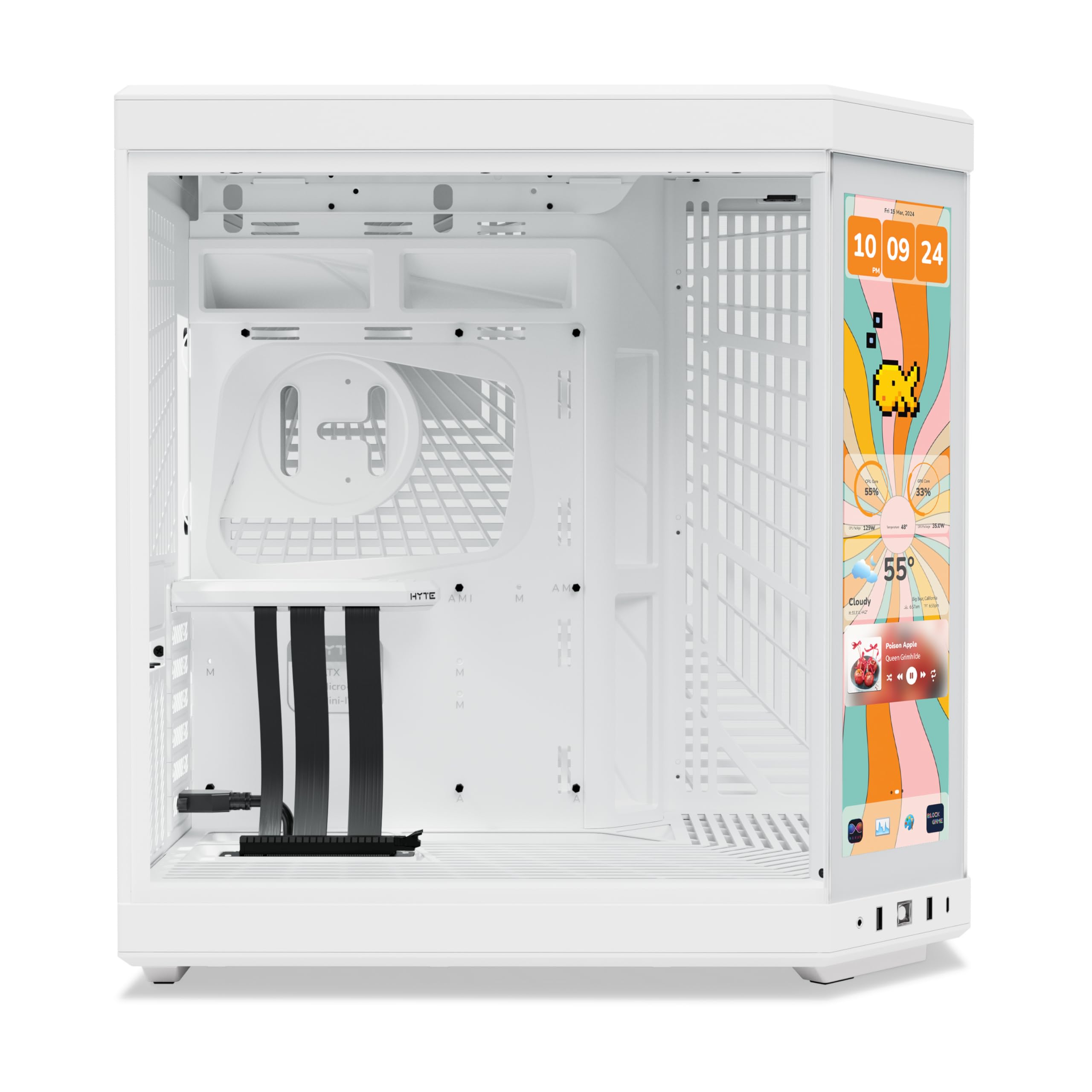 Hyte Y70 Touch Infinite Dual Chamber ATX Mid Tower Modern Aesthetic Case with Integrated 2.5K LCD Touchscreen - Snow White