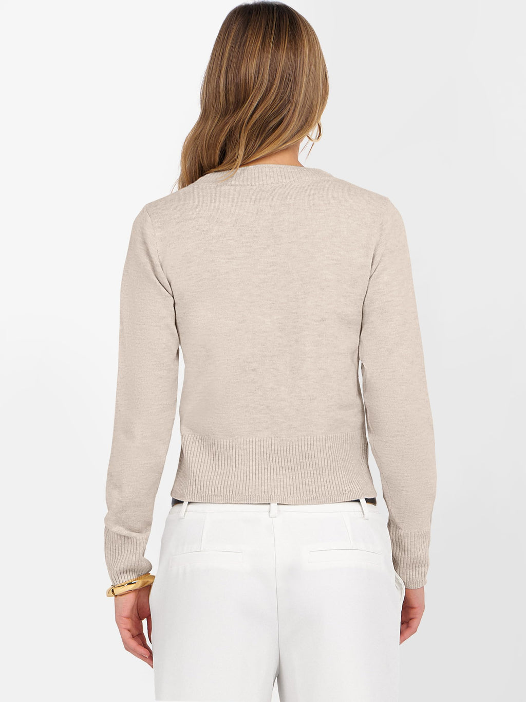 ANRABESS Women’s Long Sleeve Sweaters Cropped Crew Neck Business Casual Light Weight Sweater Tops Fall Fashion Clothes 2025 Light Almond L
