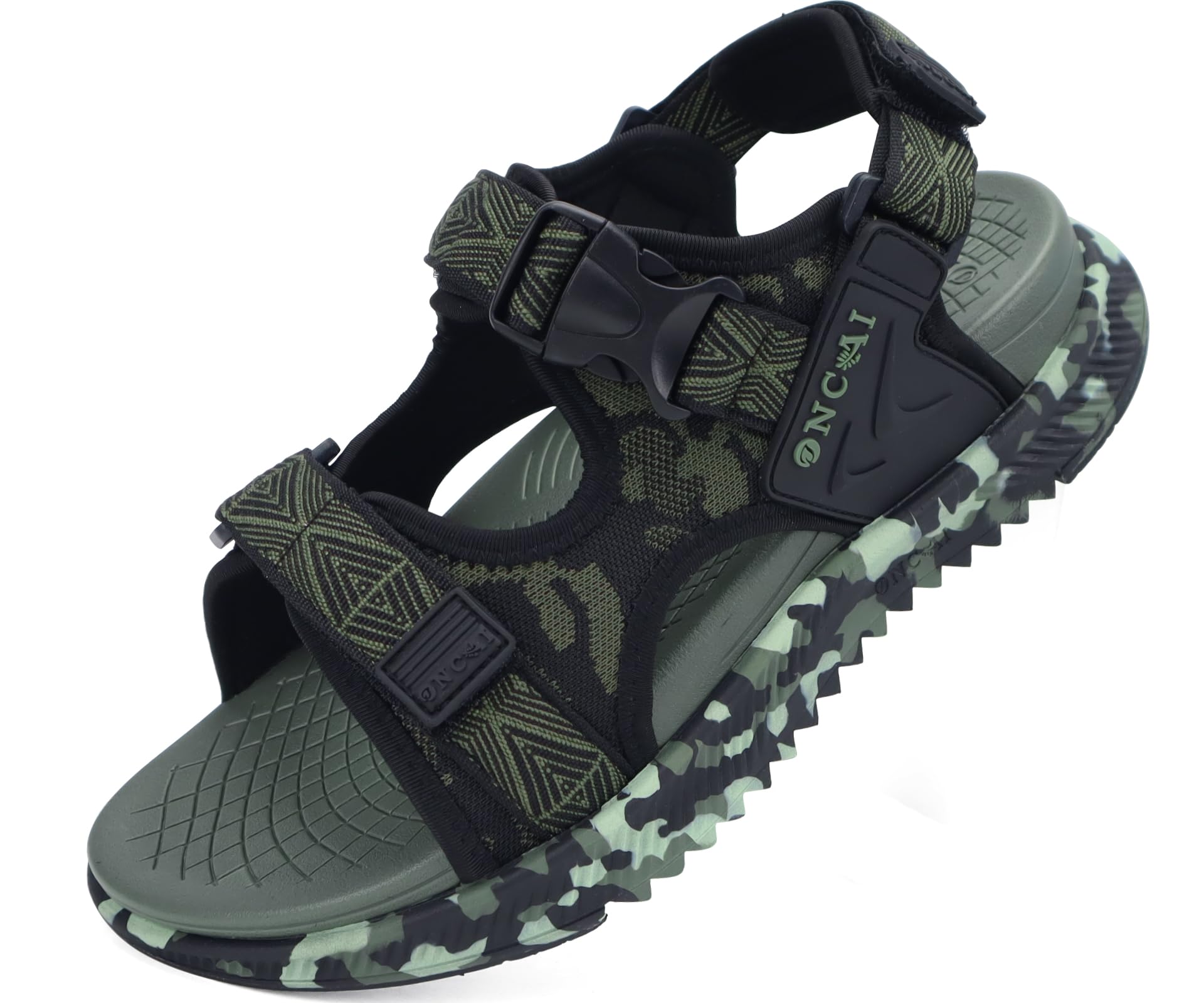 ONCAI Men's Hiking Sandals，Arch Support Orthopedic Recovery Walking Sandal for Men 2026 with Camouflage Breathable Mesh Upper Adjustable Strap Summer Water Athletic Shoes Green US Size 10