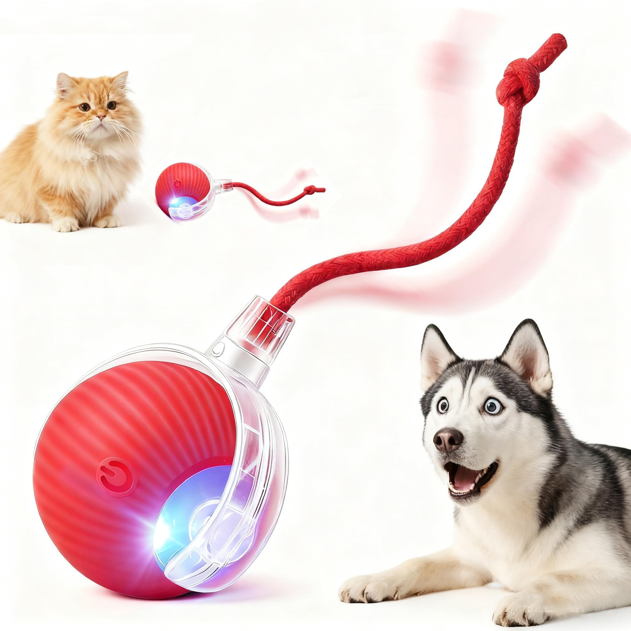 Liedrg Interactive Cat Toy Ball for Indoor Cats, Automatic Moving Cat Ball with String Tail, 3 Interaction Modes Smart Rolling Pet Toy, Type-C Rechargeable Silent Kitten Toy for Boredom & Exercise