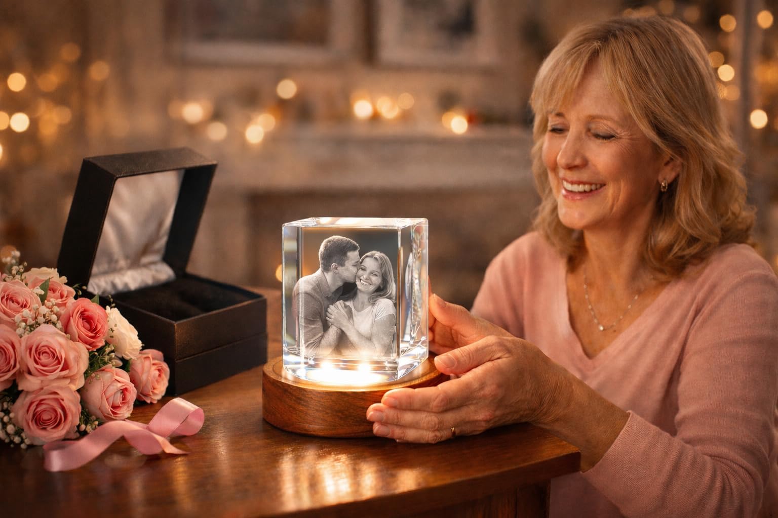Personalized Custom 2D/3D Photo Etched Engraving on Medium Rectangle Crystal