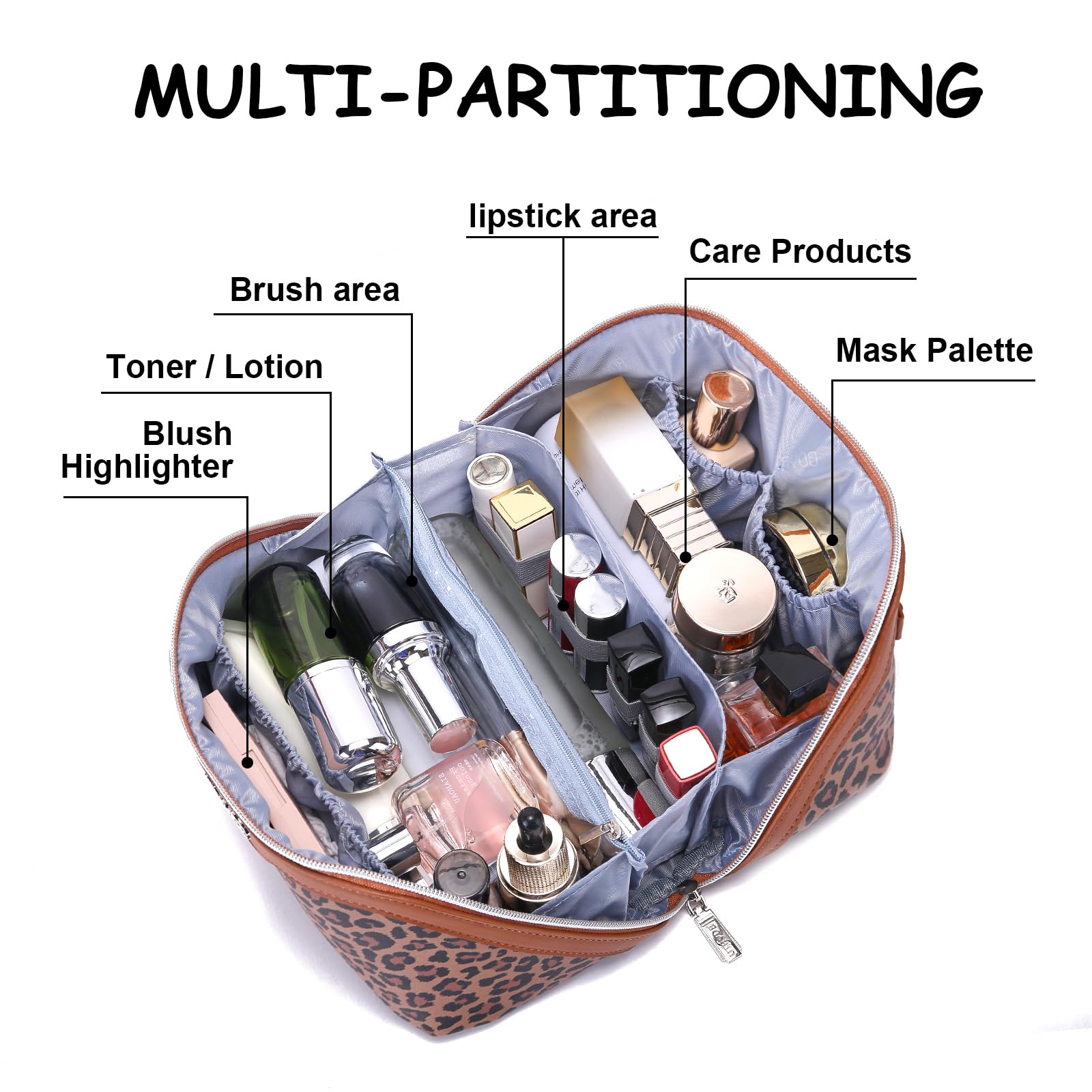 BOYATU Travel Makeup Bag Organizer: 3 Pcs Set Leopard Make up Bag for Women