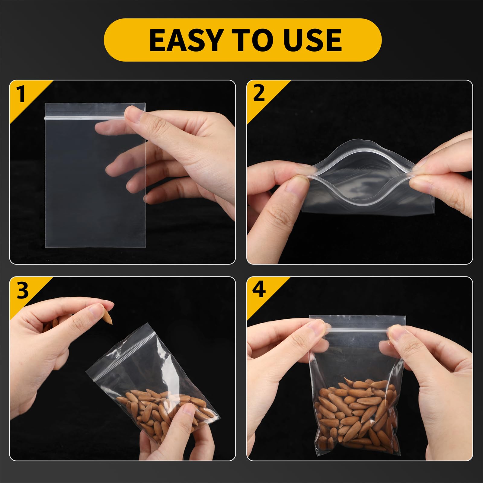 200 Pack Small Plastic Bags For Jewelry, Mini Baggies 4 Assorted Sizes. 2x3 3x3 3x5 4x6 Inch 2 Mil Thick Poly Zipper Lock Bags Clear for Jewelry, Bead, Crafts, Small Parts Storage