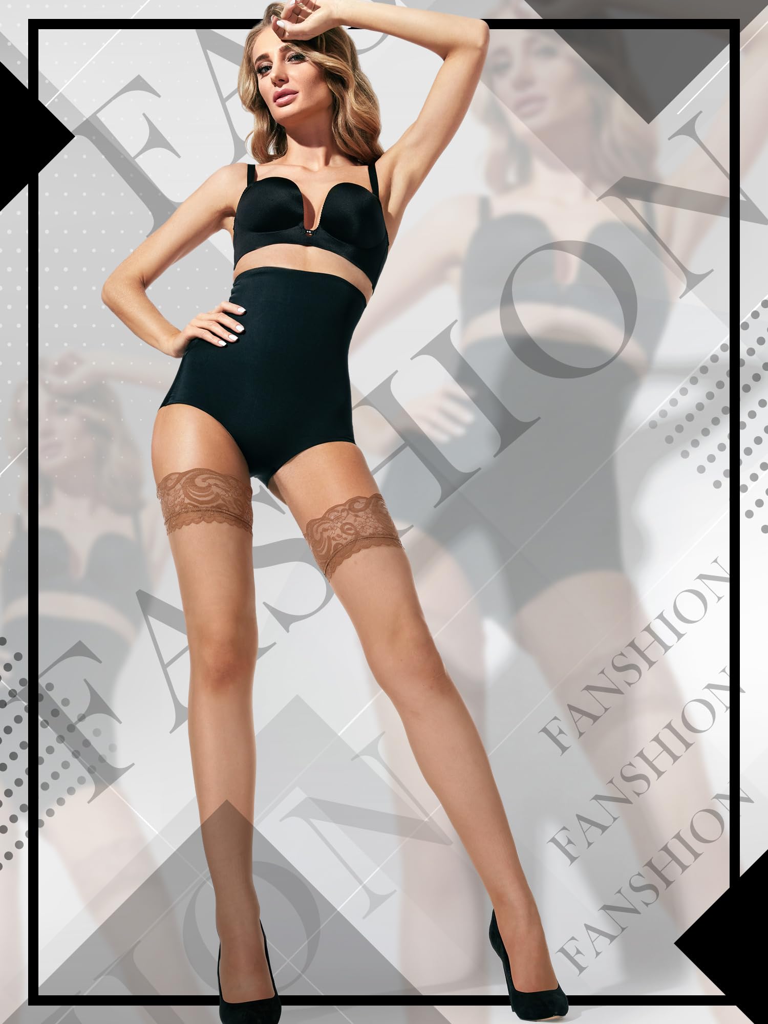 Boao Women Thigh High Stockings Anti-skid Silicone Lace Stockings Silk Stocking Tights for Women and Girls Supplies(L,Black, Nude, Coffee,3)
