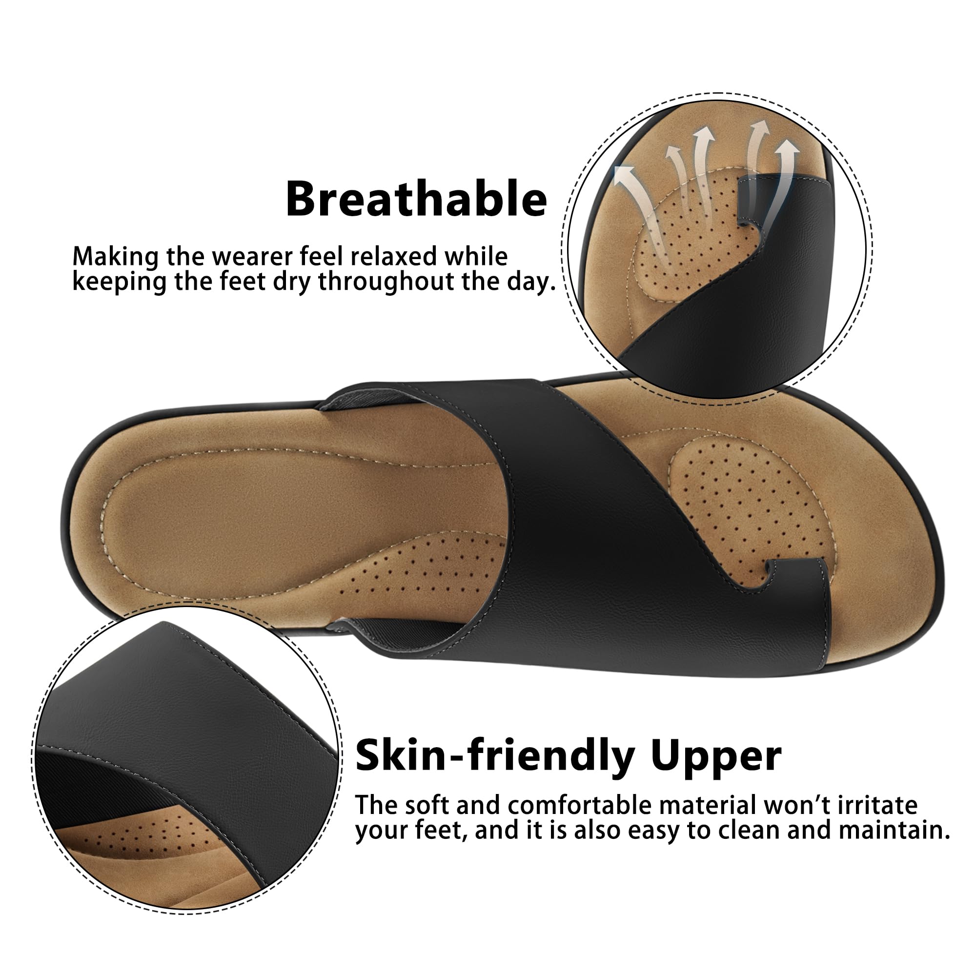 Reimferce Summer Flat Sandals for Women: Black 8 Comfortable Walking Dressy Slides for 2026 - Ladies Orthopedic Casual Shoes Indoor Outdoor