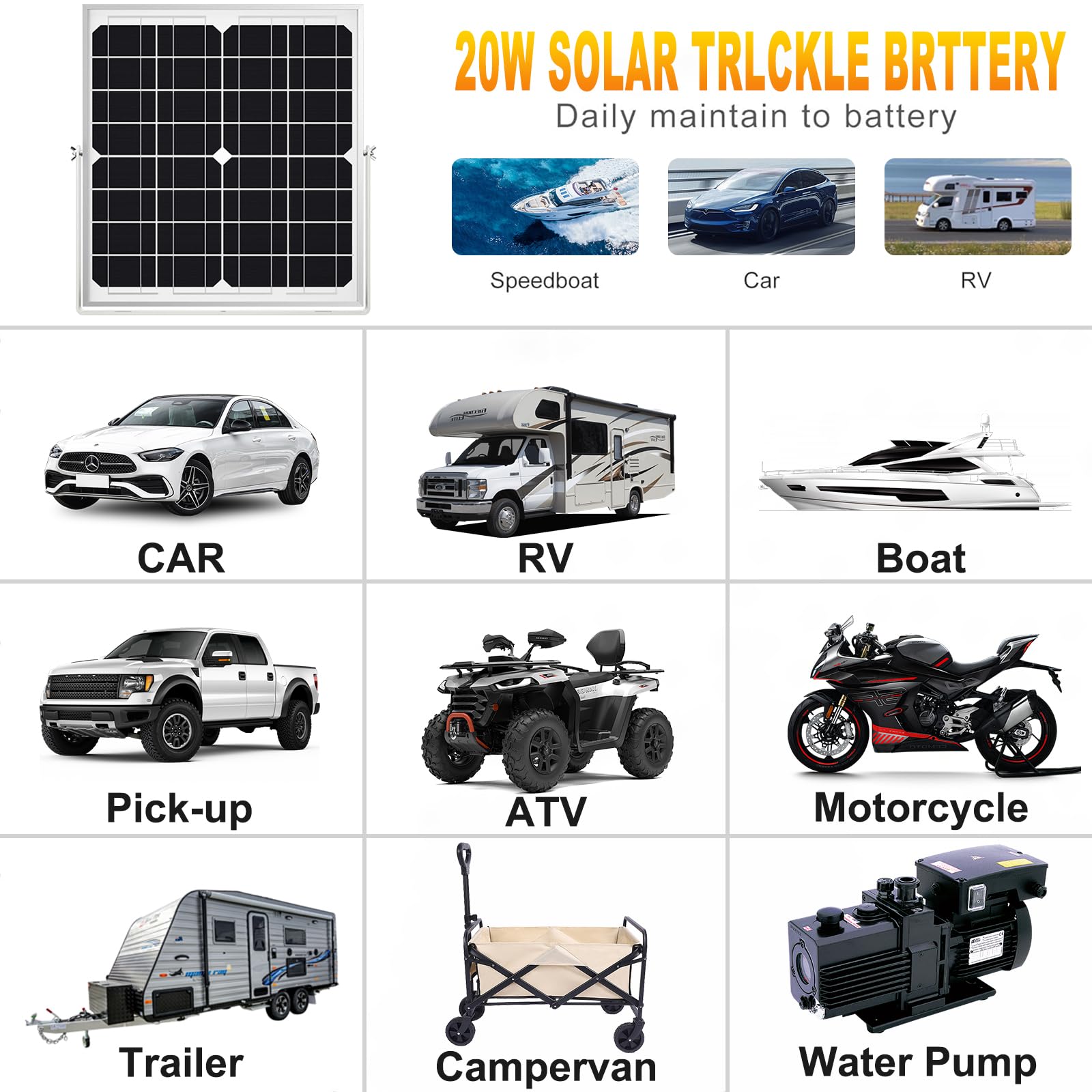 SOLPERK Solar Panel Kit 20W 12V, Waterproof Solar Battery Trickle Charger Maintainer + Smart MPPT Controller + Adjustable Mount Bracket for Boat Car RV Motorcycle Marine Automotive