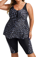 Hanna Nikole Womens Tankini Swimsuit Two Piece Tummu Control Bathing Suit Full Coverage Swimwear with Capris Shorts Blue＆White Dots XXL