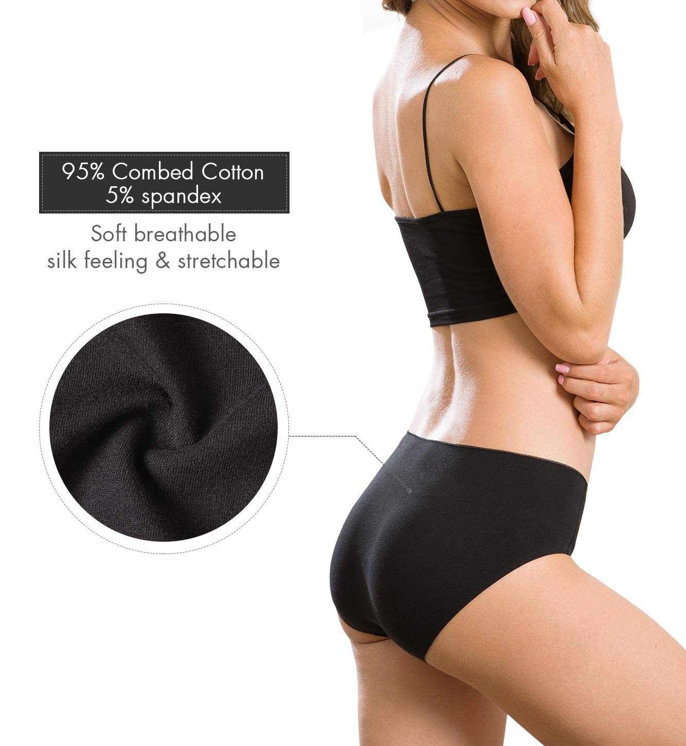 Altheanray Womens Underwear Cotton Underwear for Women Seamless Hipster Bikini Briefs Panties 6 Pack(3028S,Black)