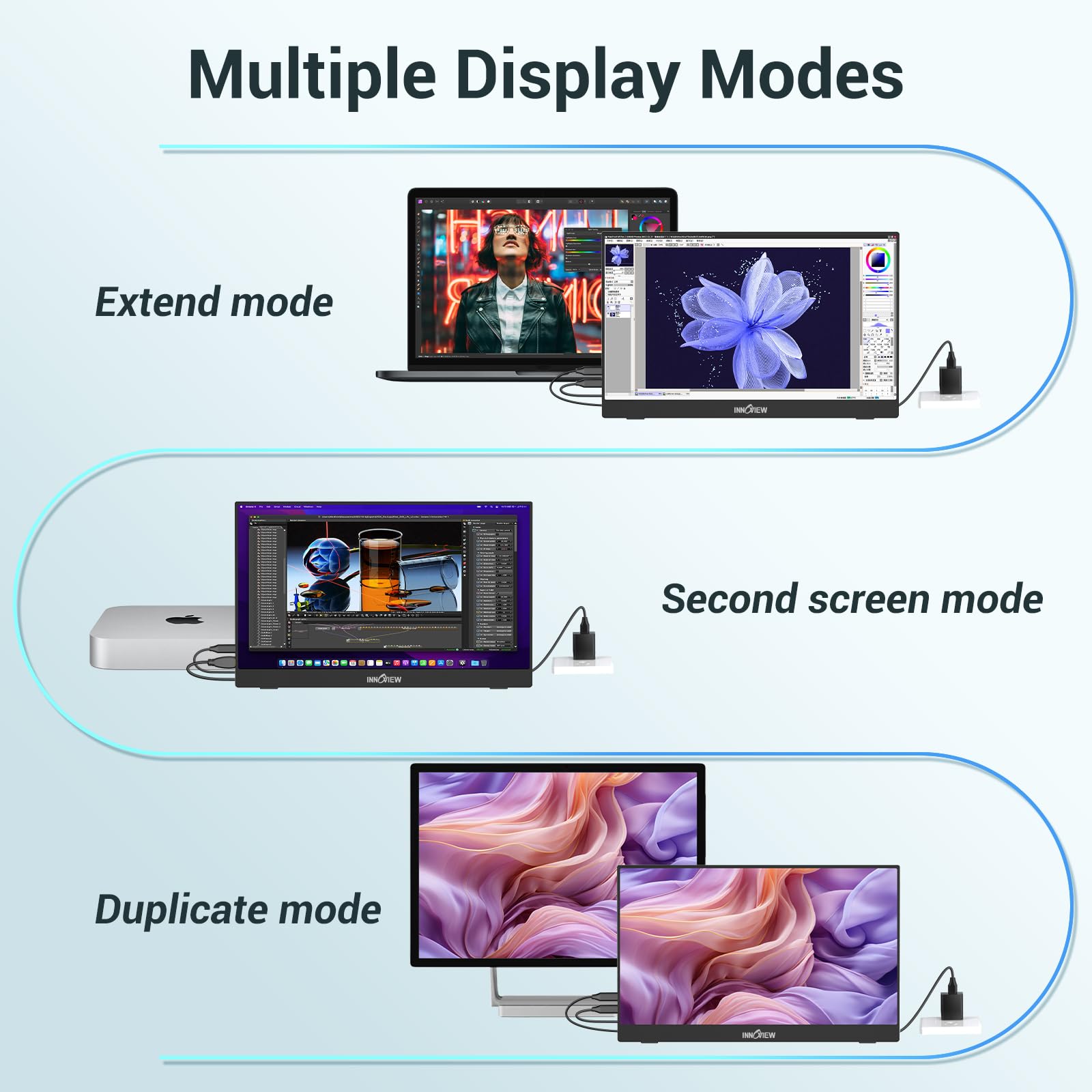 InnoView Portable Monitor, 15.6 Inch FHD 1080P HDMI USB C Second External Monitor for Laptop, Desktop, MacBook, Phones, Tablet, PS5/4, Xbox, Switch, Built-in Speaker with Protective Case