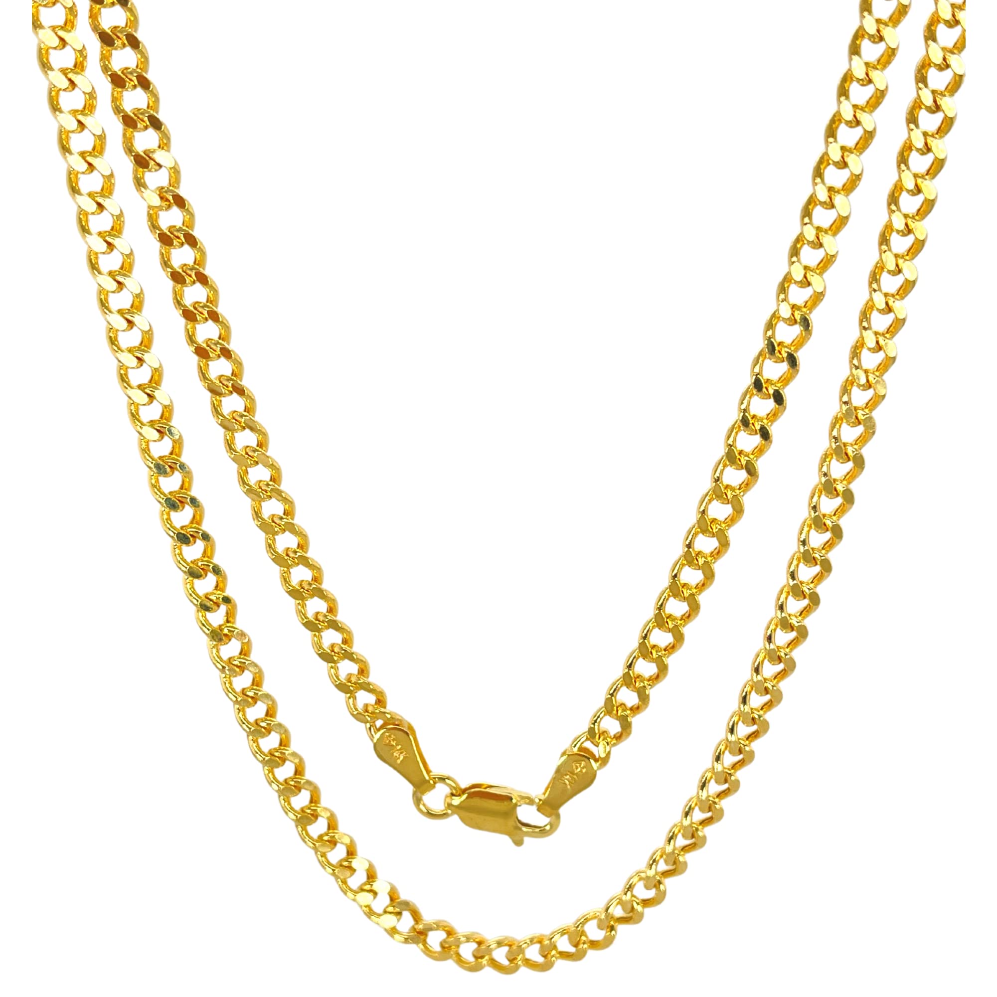 JEWELHEART 14K Real Gold Cuban Link Chain - 1.9mm Diamond Cut Cuban Curb Chain Pendant Necklace - Dainty Yellow Gold Necklace For Women with Lobster Clasp 18"