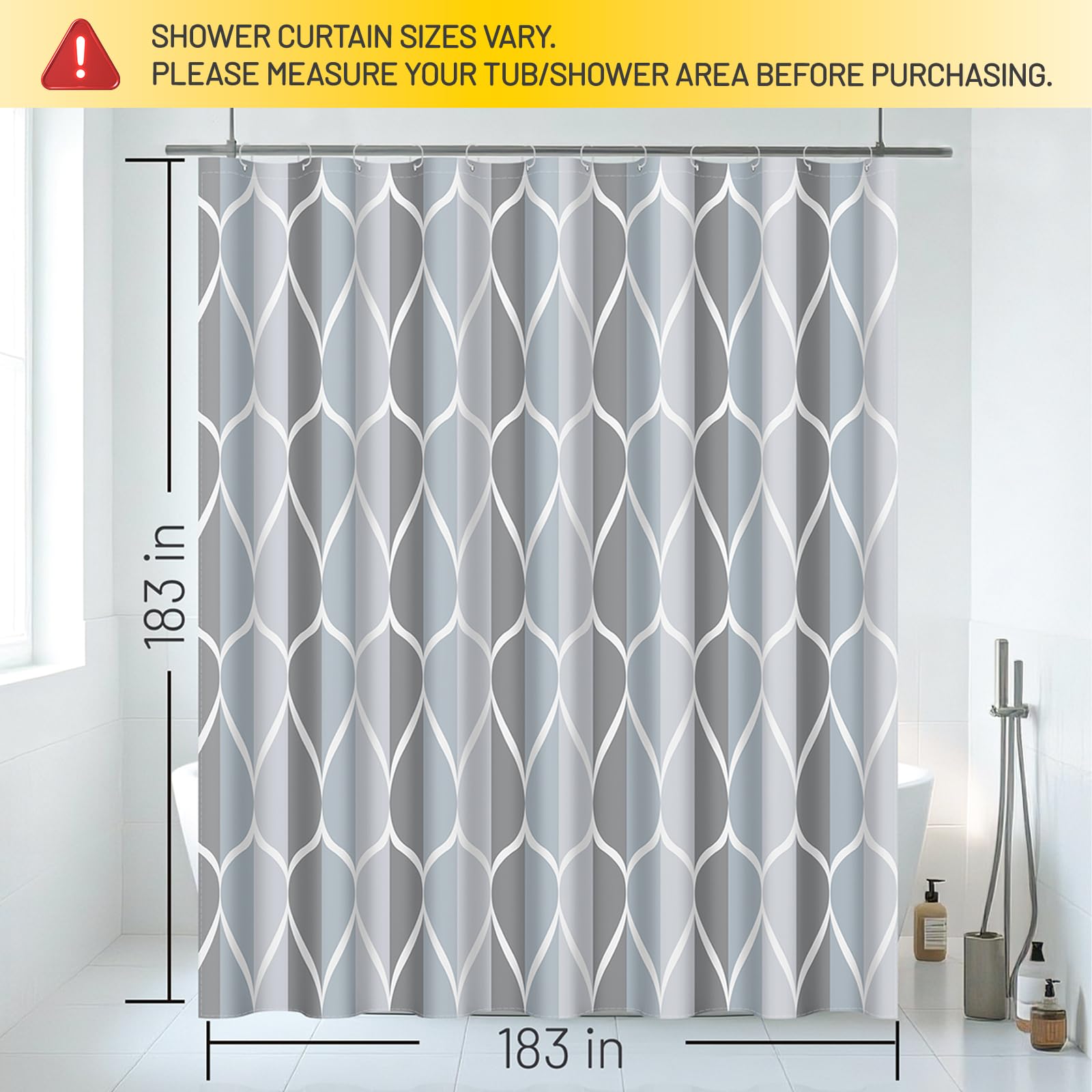 Gelbchu Grey Shower Curtain, Waterproof Design and Polyester, Quick-Drying, Weighted Hem, Shower Curtains Set for Bathroom W 72 x H 72, Machine Washable with 12 Hooks