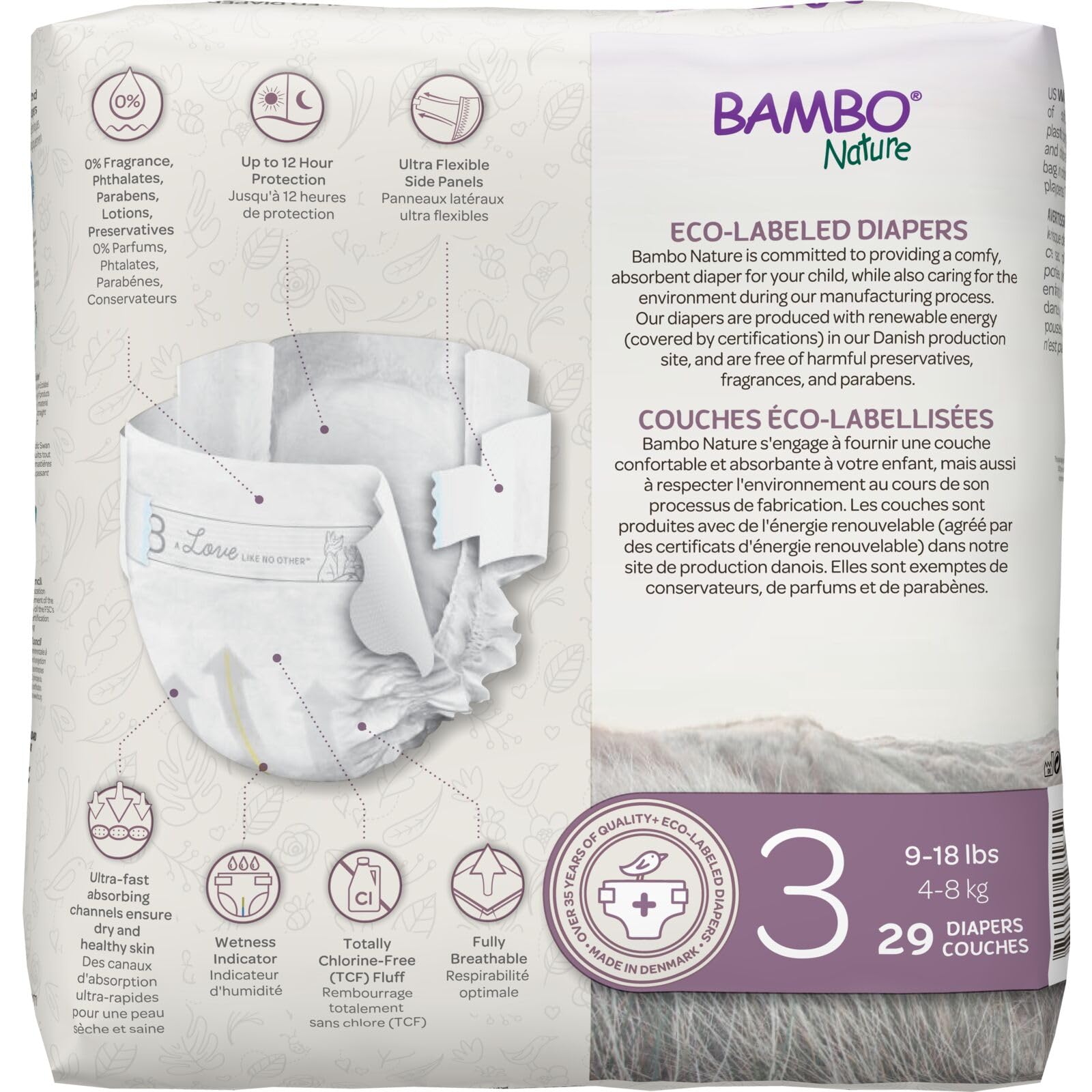 Bambo Nature Hypoallergenic Baby Diapers, Eco-Labelled Sustainable Diapers, Enhanced Leakage Protection, Totally Chlorine-free, Skin Friendly, and Super Absorbent - Size 3 (29 Count)