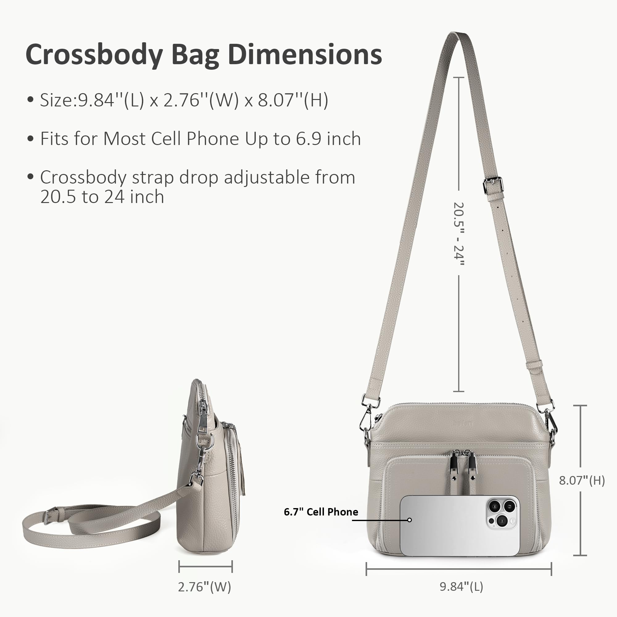 befen Real Leather Crossbody Bags for Women, Womens Small Cross Body Purses Travel Handbags with Built-in Wallet Adjustable Strap Beige Grey