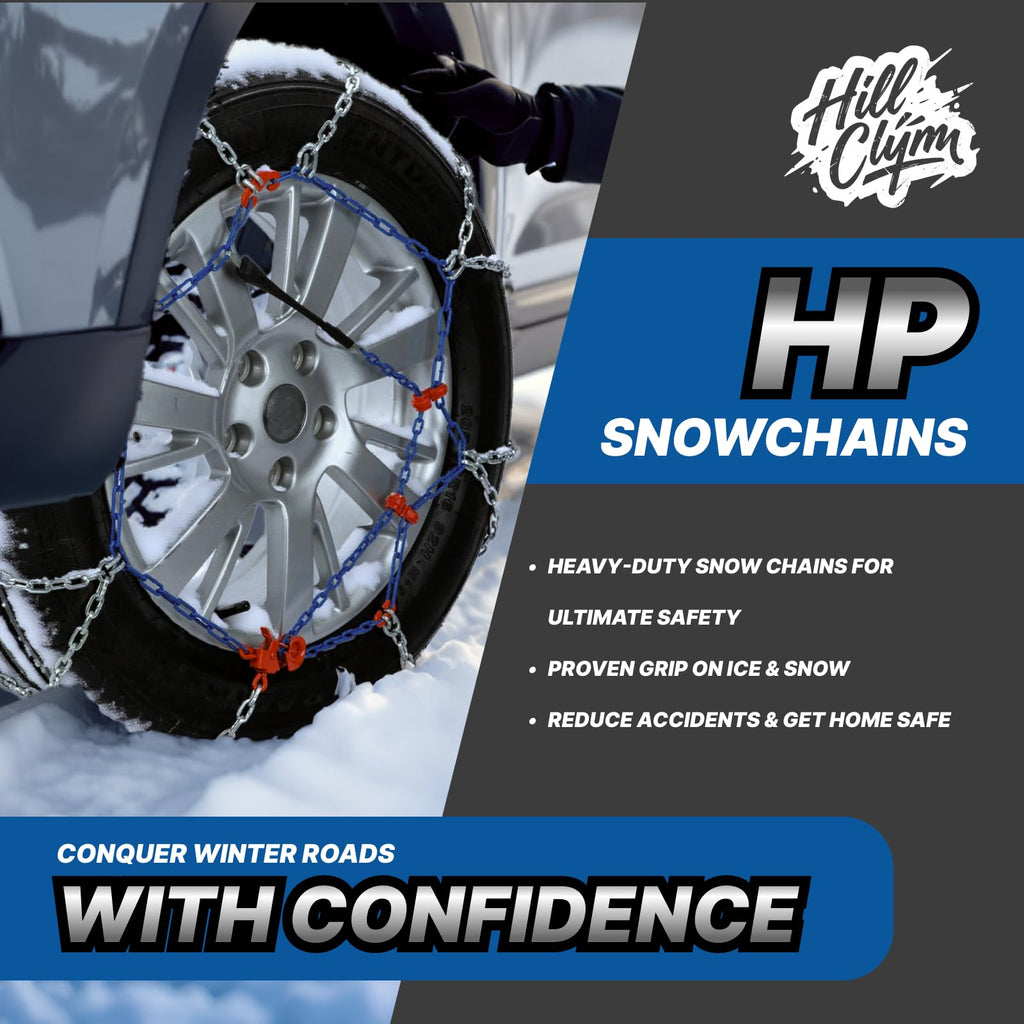 Snow Chains for Car Tires, Tire Chains for Passenger Cars, Sedan, SUVs, Quick Fit & Easy Installation Snow Tire Chains, Portable Reusable Emergency Tire Traction Chain, Set of 2 (HP1555)