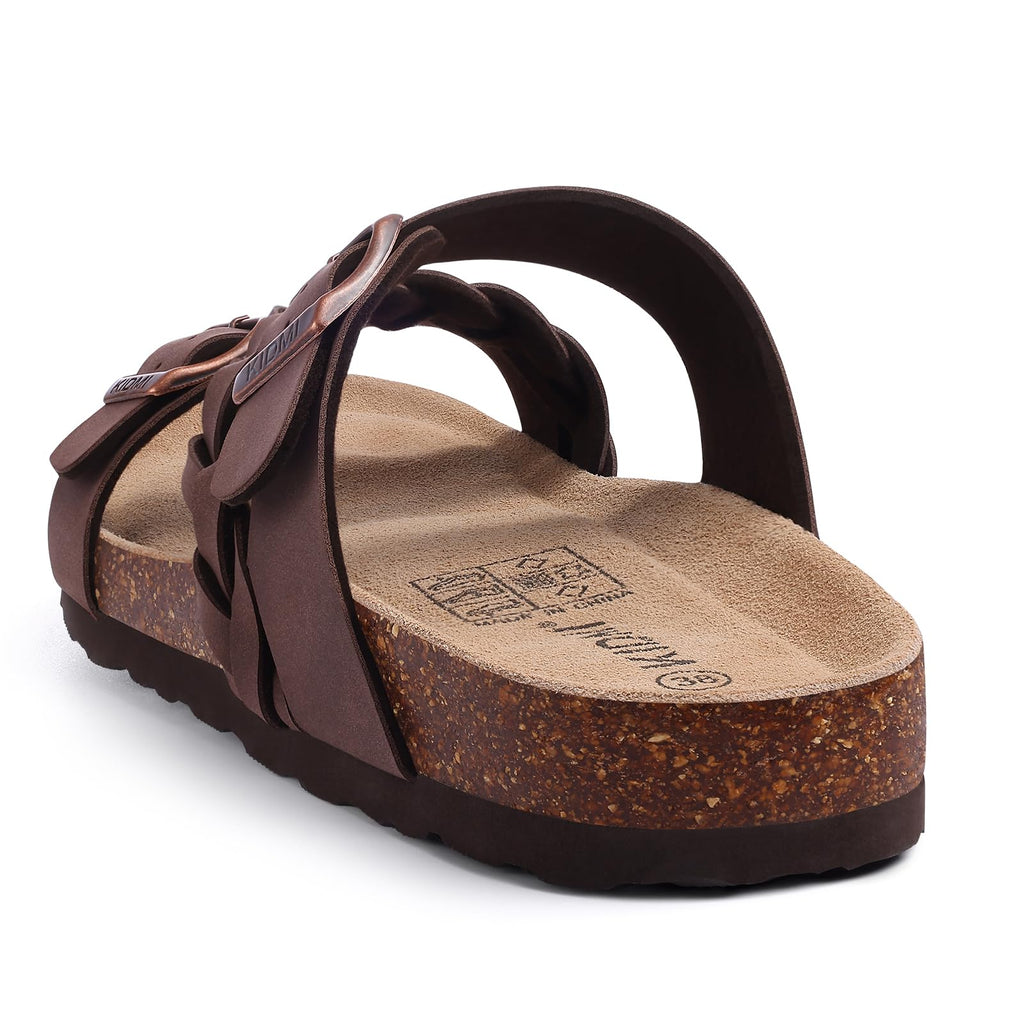 KIDMI Women's Cork Footbed Sandals with Arch Support Comfortable Slip-On Slide Sandals With Adjustable Buckle for Summer, Brown 39