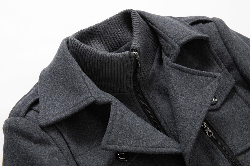 CHARTOU Men's Thermal Single Breasted Wool Blend Coat Business Peacoat with Detachable Zipper (Large,Grey)