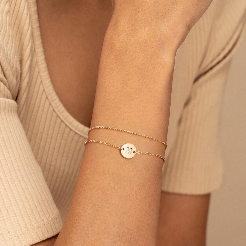 MONOZO Gold Initial Bracelets for Women Birthday Gifts - 18K Gold Plated Letter Bracelet Dainty Disc Letter M Initial Bracelets for Women Jewelry Gift Personalized Birthday Gifts for Mom Daughters