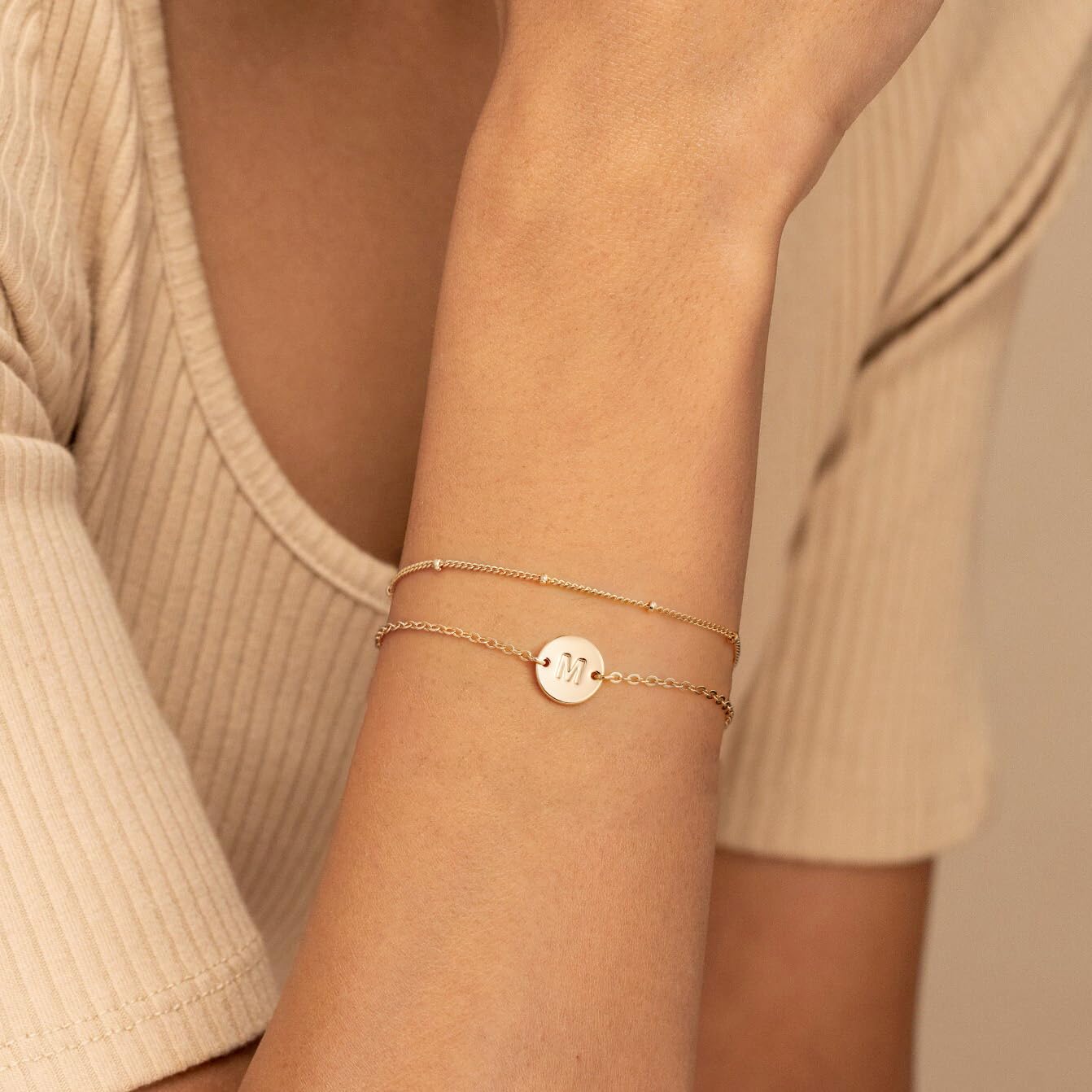MONOZO Gold Initial Bracelets for Women Birthday Gifts - 18K Gold Plated Letter Bracelet Dainty Disc Letter M Initial Bracelets for Women Jewelry Gift Personalized Birthday Gifts for Mom Daughters