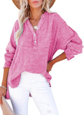 Dokotoo Womens Fashion V Neck Comfy Cotton Pullover Blouses Casual Pink S