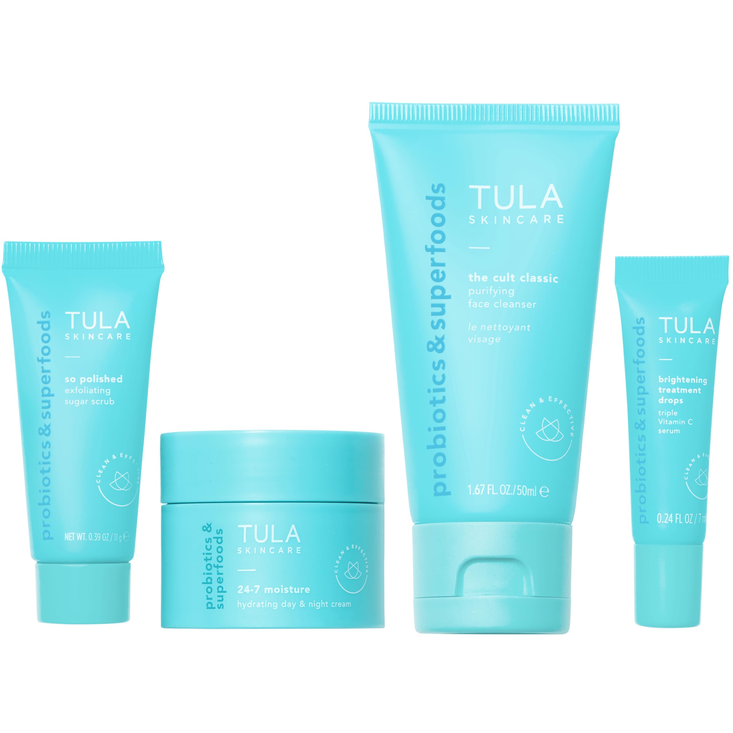 Tula Skin Care On the Go Best Sellers Travel Kit, Facial Cleanser, Day & Night Moisturizer, Sugar Scrub & Vitamin C Serum for Glowing, Radiant Skin, 1.0 Count