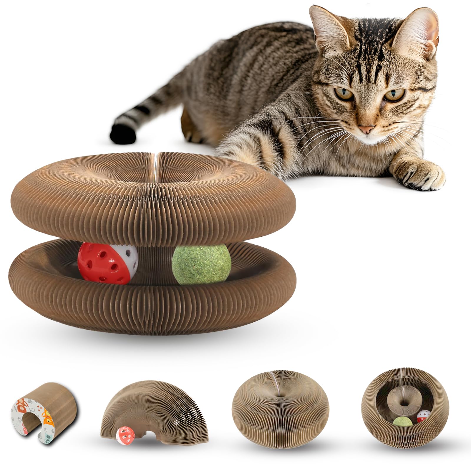 LGYJQTCMG Kitty Kurlz Cat Toys Magic Organ Cat Scratcher Shape Shifting Cat Toy with Catnip Balls Cat Puzzle Toy Accordion Ultimate Interactive Kitten Toys for Indoor Cats