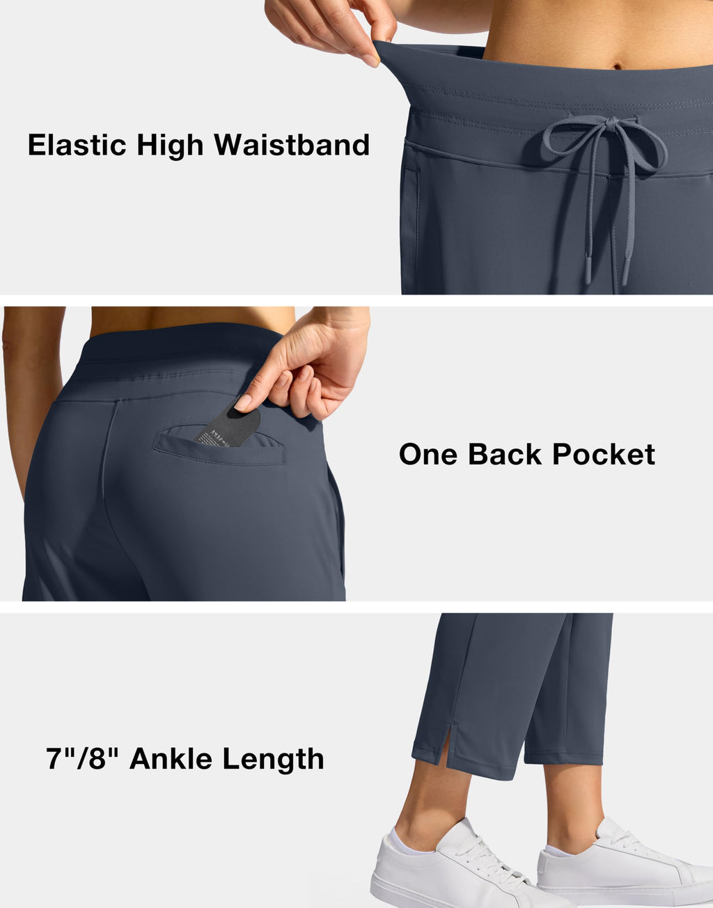 YYV Women's Pants with 3 Pockets High Waisted Golf Athletic Pants 7/8 Stretch Ankle Pants for Women Workout Travel Casual(Dusty Blue Large)