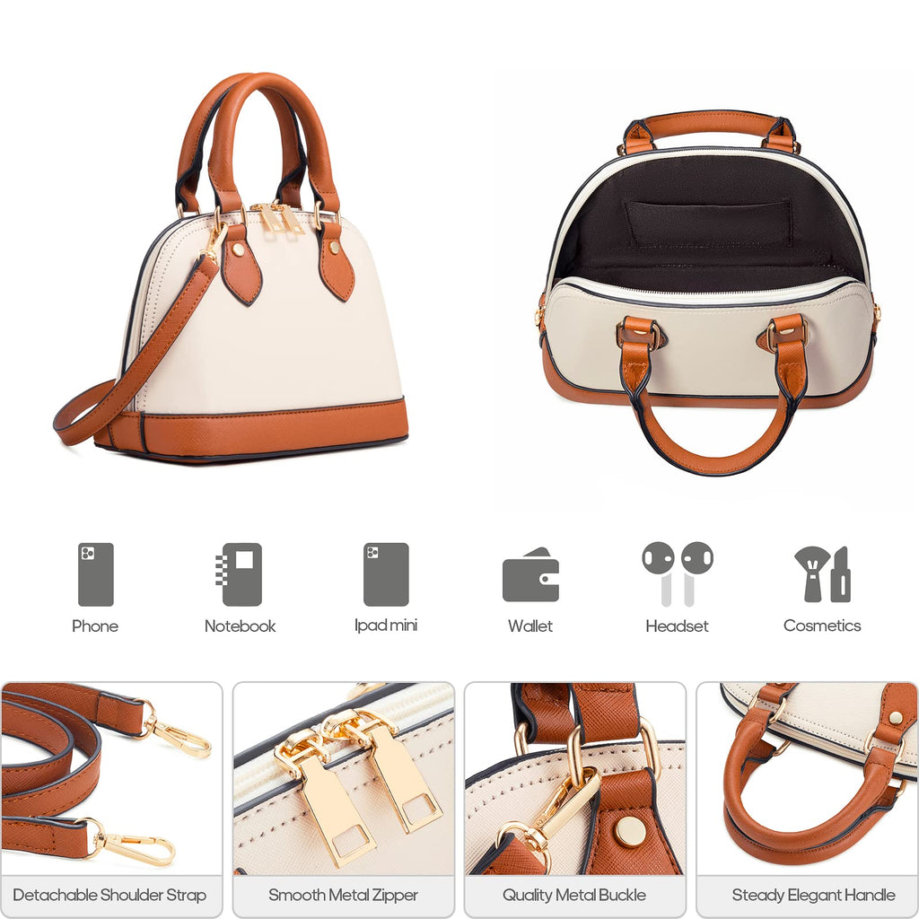 Bagsure Women's Handbag Set, Tote Bag 4pcs, Brown and White Synthetic Leather, Fashion Purse Sets for Work, Shopping, Outdoors