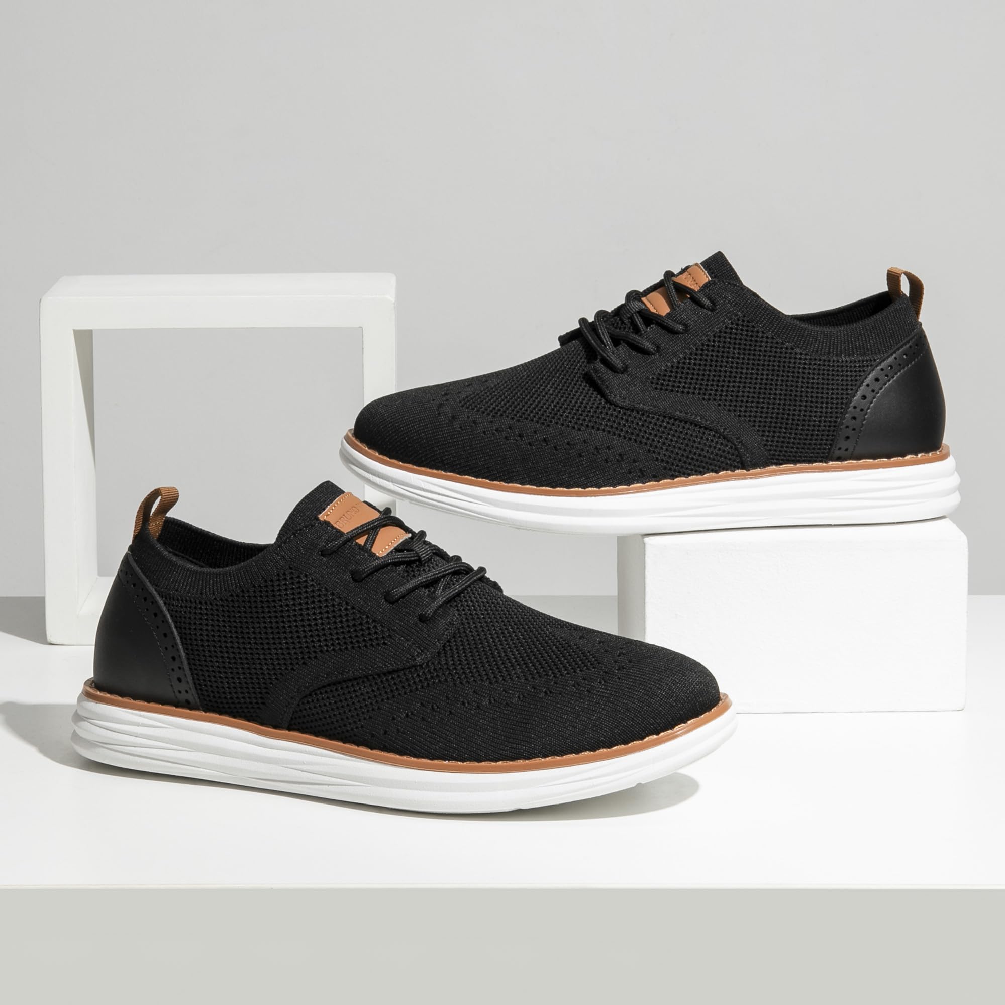 Bruno Marc Men's KnitFlex Craft Mesh Oxfords Sneakers Casual Dress Lace-Up Lightweight Walking Shoes,Size 13,6-Black,SBOX2406M