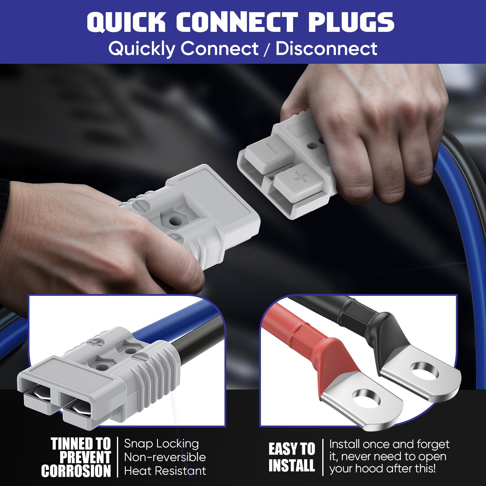 EXTRESPO 2/0 Gauge 30 FT Heavy Duty Jumper Cables, 1500Amp Quick Connect Booster Cables for 12V & 24V Cars, SUVs and Trucks, Kit with Carry Case, Gloves, Brushes