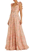 Floral Cut-Out Tiered Chiffon Gown with Ruffles by Mac Duggal