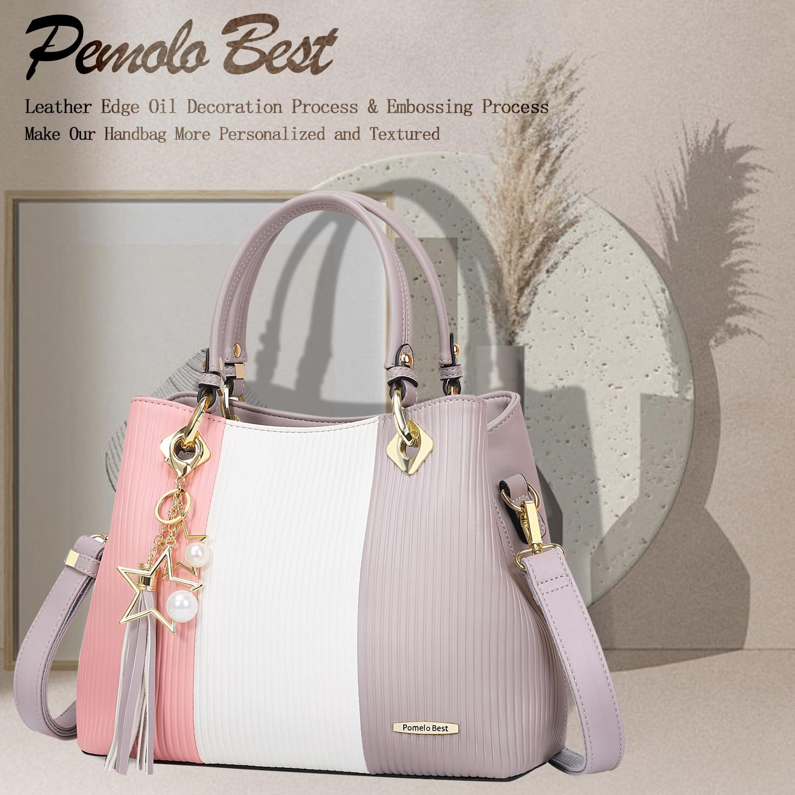 Pomelo Best Leather Purses for Women, Top-Handle & Shoulder Bag with Multiple Pockets, Medium Satchel Handbag Tote for Work, Travel, Daily Use, Wedding