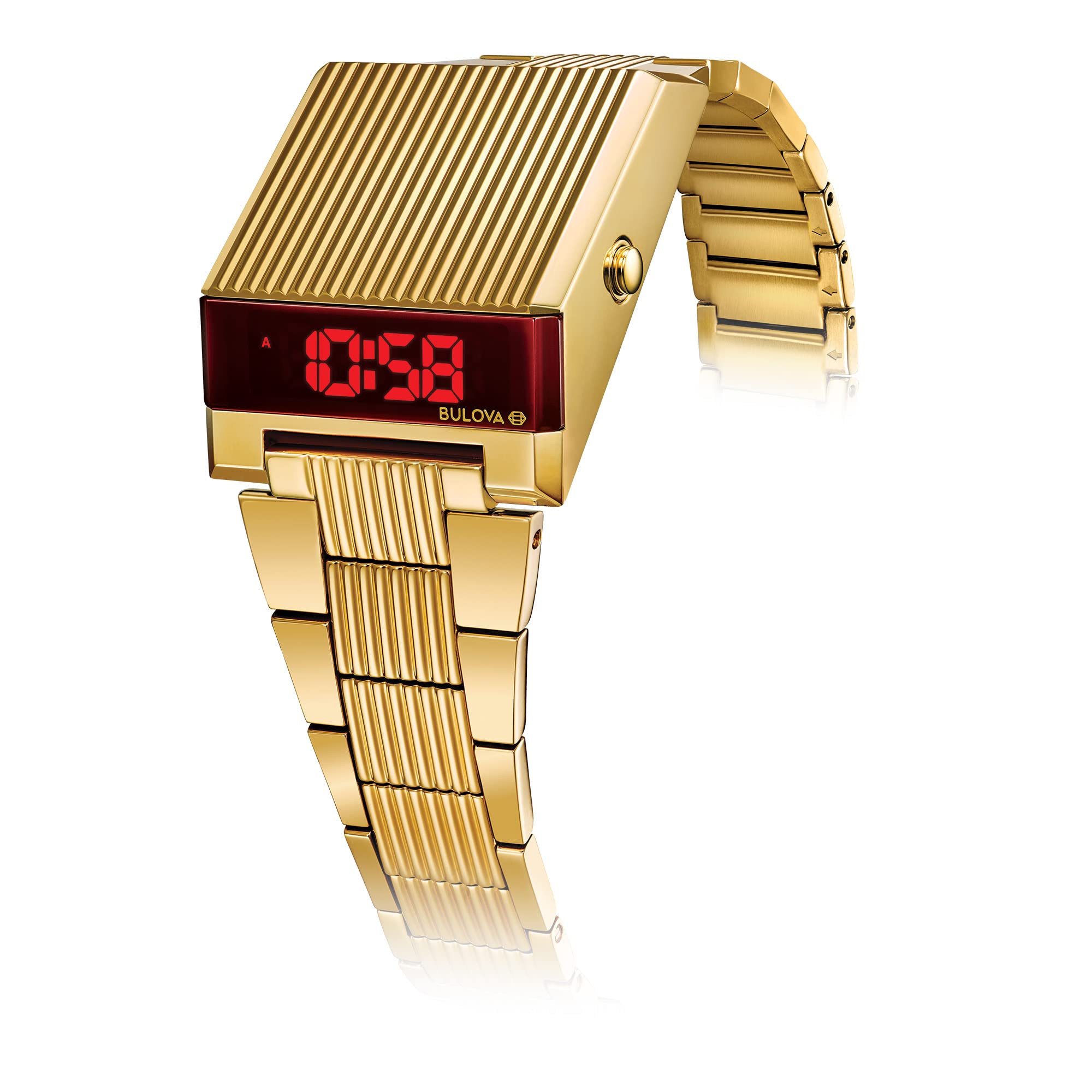 Bulova Mens Archive Series LED Computron Gold Stainless Steel Watch, Red LED Display Style: 97C110
