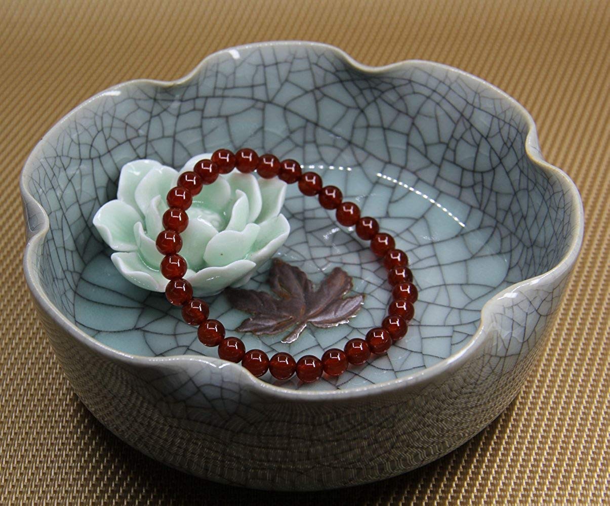 Natural AA Grade Red Agate Gemstone 6mm Round Beads Stretch Bracelet 7" Unisex