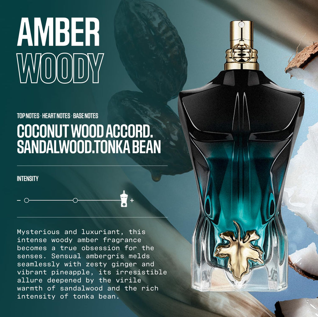 Jean Paul Gaultier Le Beau Le Parfum Intense for Men - Long Lasting Woody Amber Mens Cologne Eau de Parfum with Coconut Wood, Tonka Bean & Sandalwood - Designer Fragrance Spray, 2.5 oz